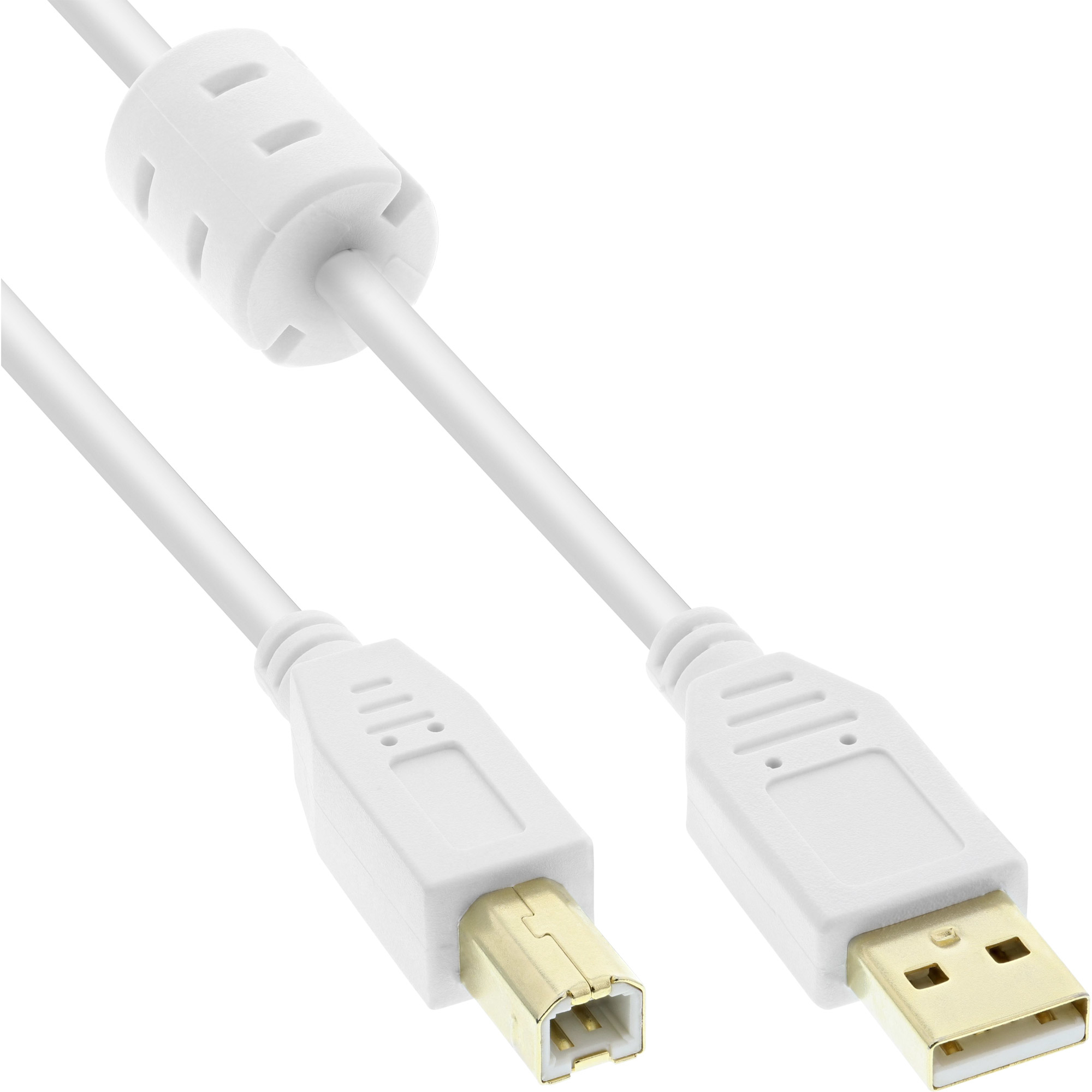 InLine USB 2.0 Cable Type A male / B male, gold plated, w/ferrite, white, 3m