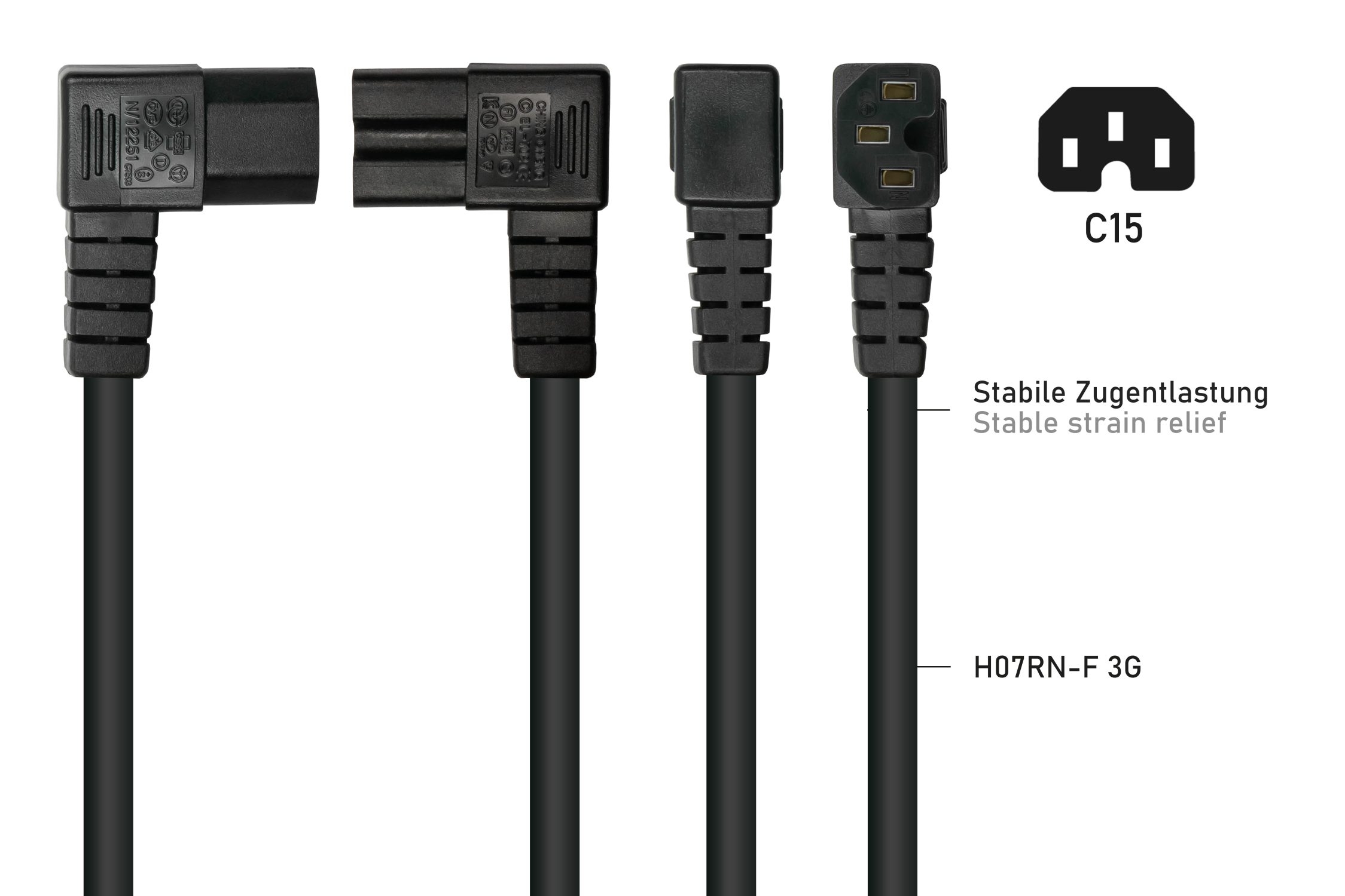 kabelmeister Netzkabel Schutzkontakt-Stecker Typ E+F (90 gew.) an Warmgerte-Buchse C15 (r. gew.),
