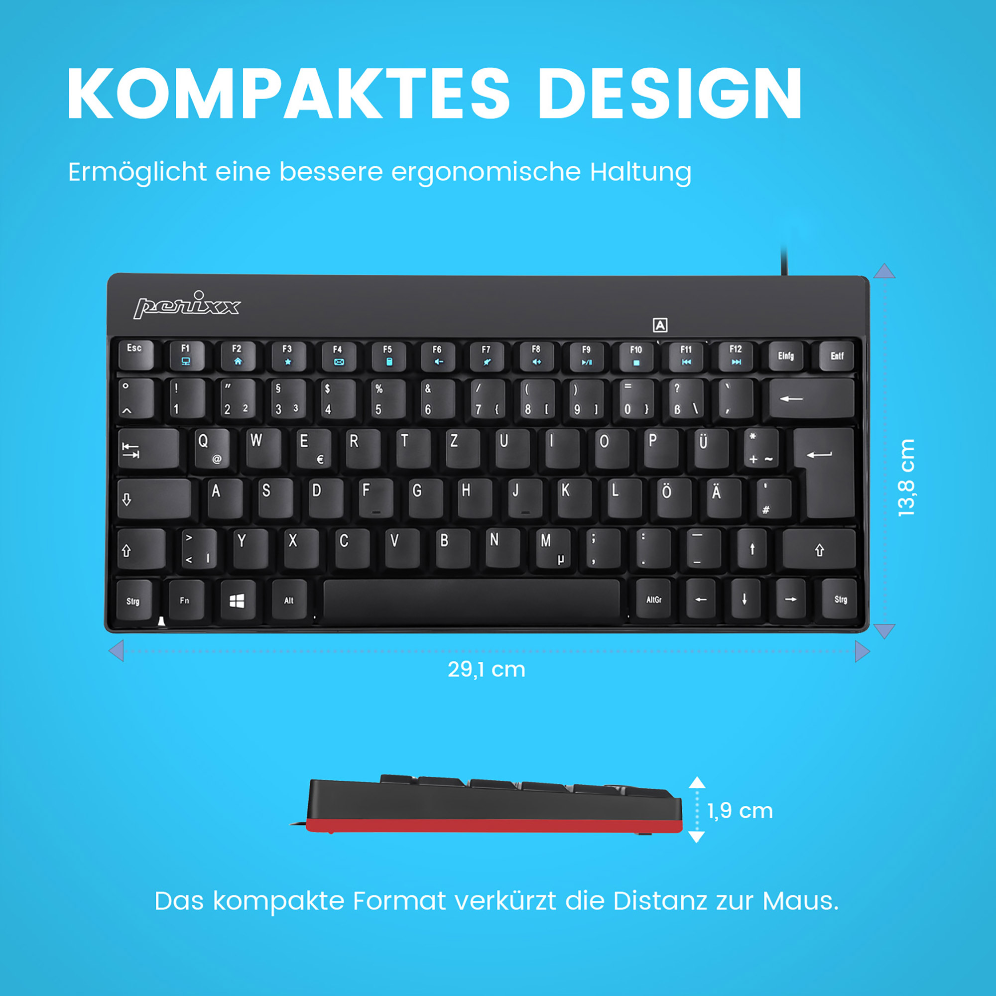 Perixx 11670 keyboard USB QWERTY German, US English Black