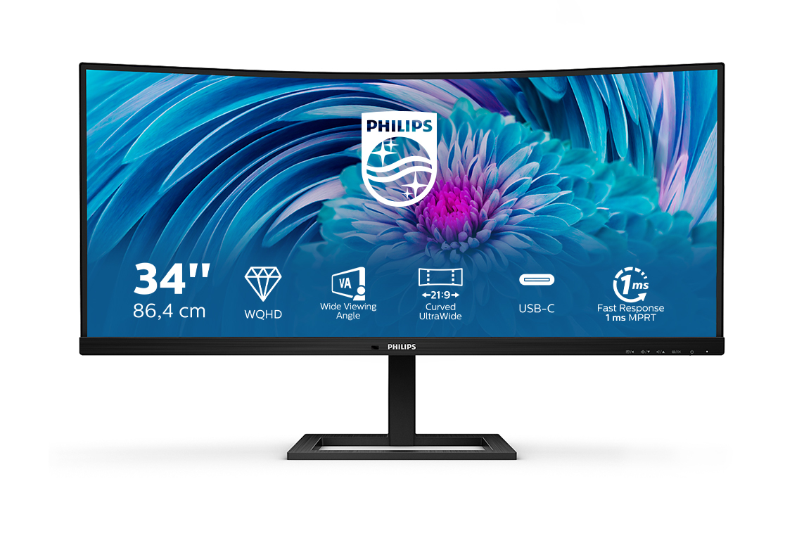 Philips E Line 346E2CUAE/00 �cran plat de PC 86,4 cm (34) 3440 x 1440 pixels Wide Quad HD+ LCD Noir