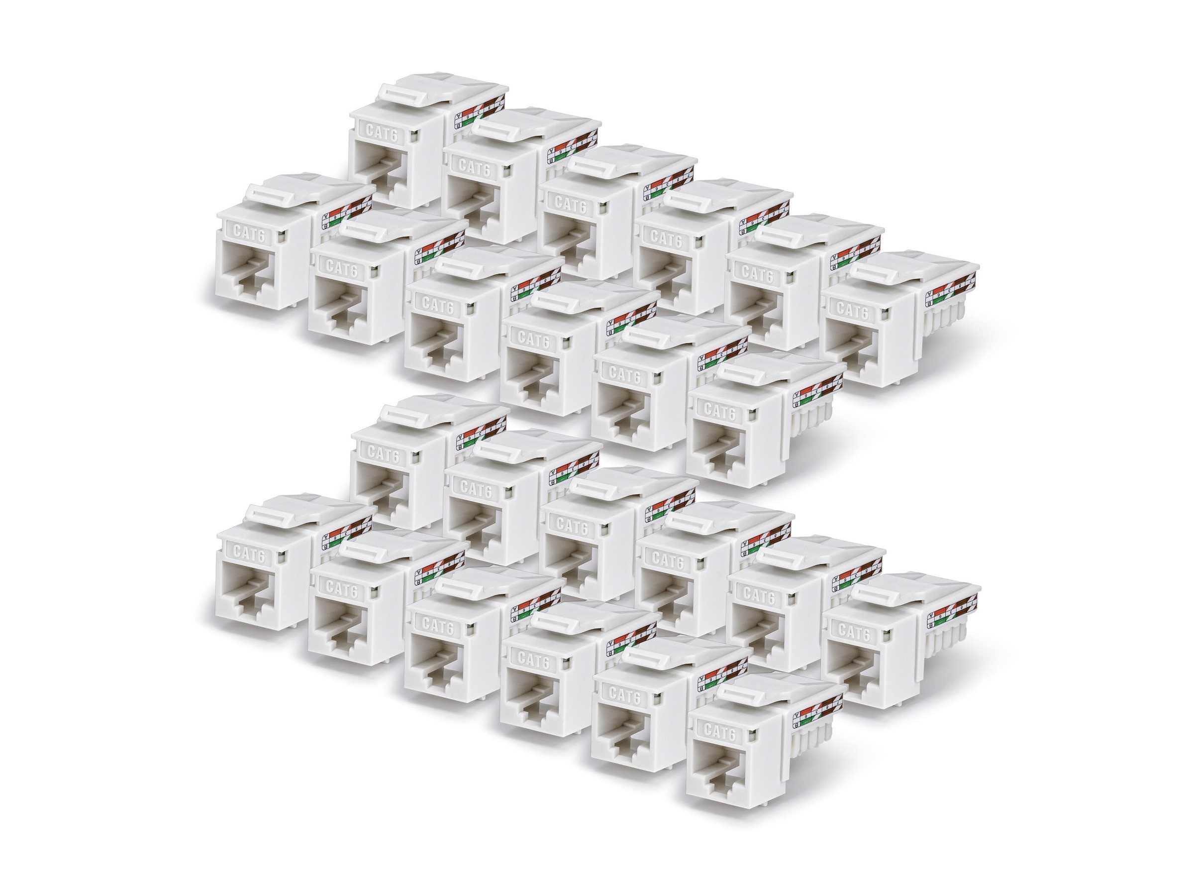 StarTech.com Cat6 Keystone Jack, 24-Pack RJ45 Ethernet Keystone Jacks, UTP Cat6 Wall Jack, 90-Degree 110 Punch Down, White