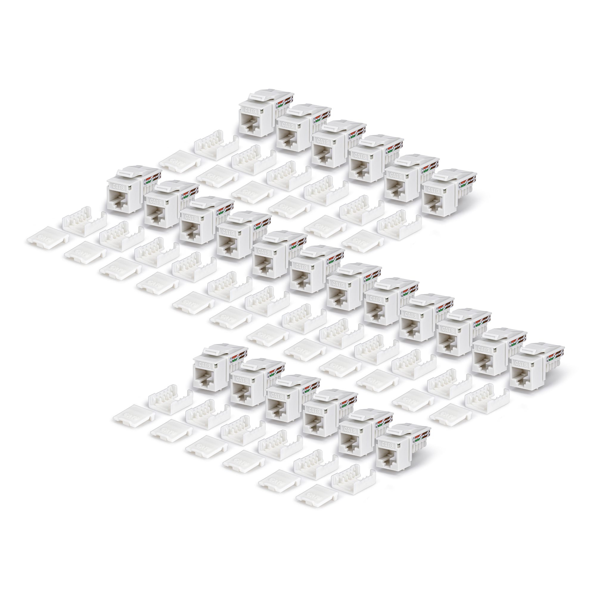 StarTech.com Cat6 Keystone Jack, 24-Pack RJ45 Ethernet Keystone Jacks, UTP Cat6 Wall Jack, 90-Degree 110 Punch Down, White