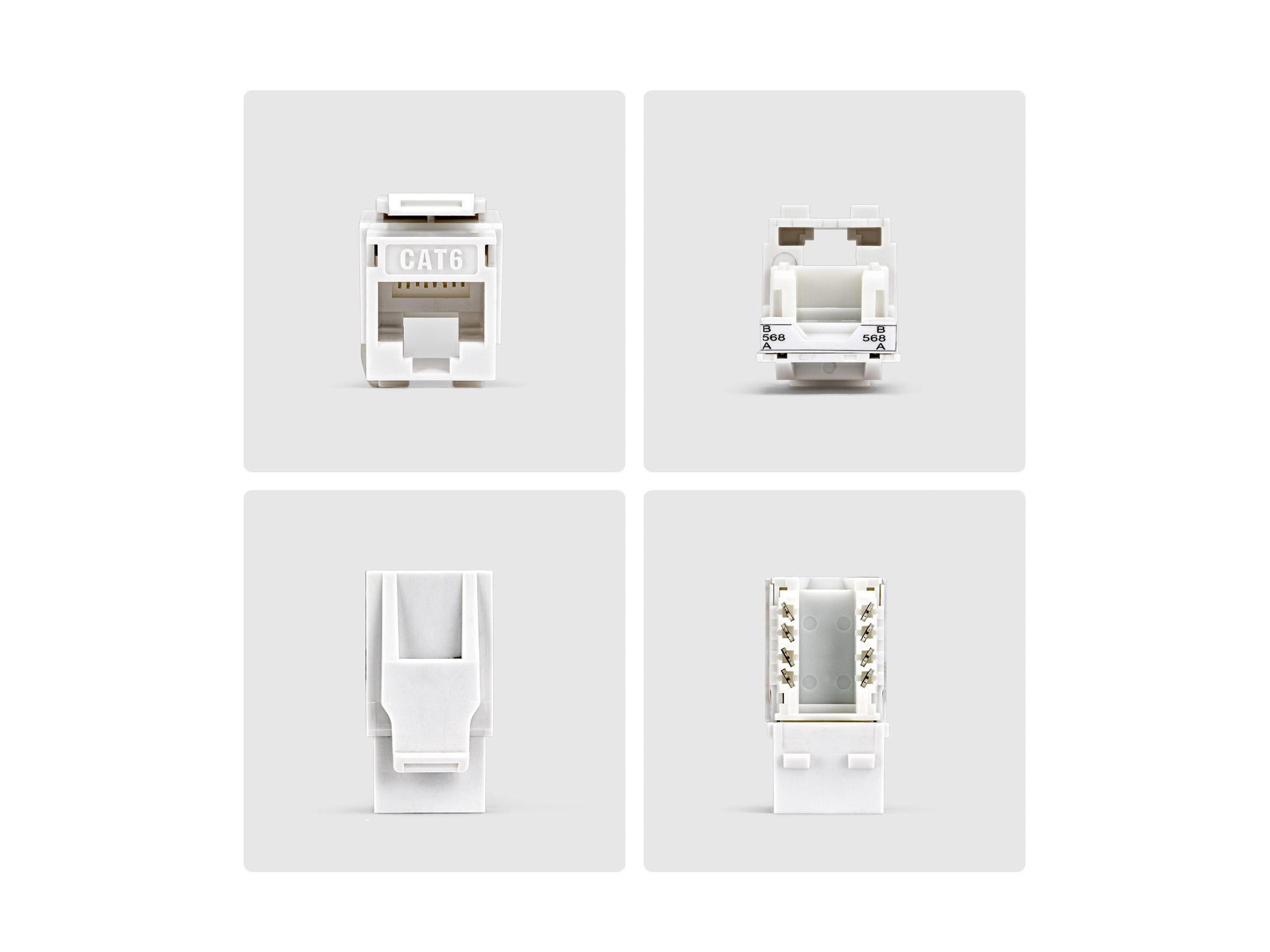 StarTech.com Cat6 Keystone Jack, 24-Pack RJ45 Ethernet Keystone Jacks, UTP Cat6 Wall Jack, 90-Degree 110 Punch Down, White