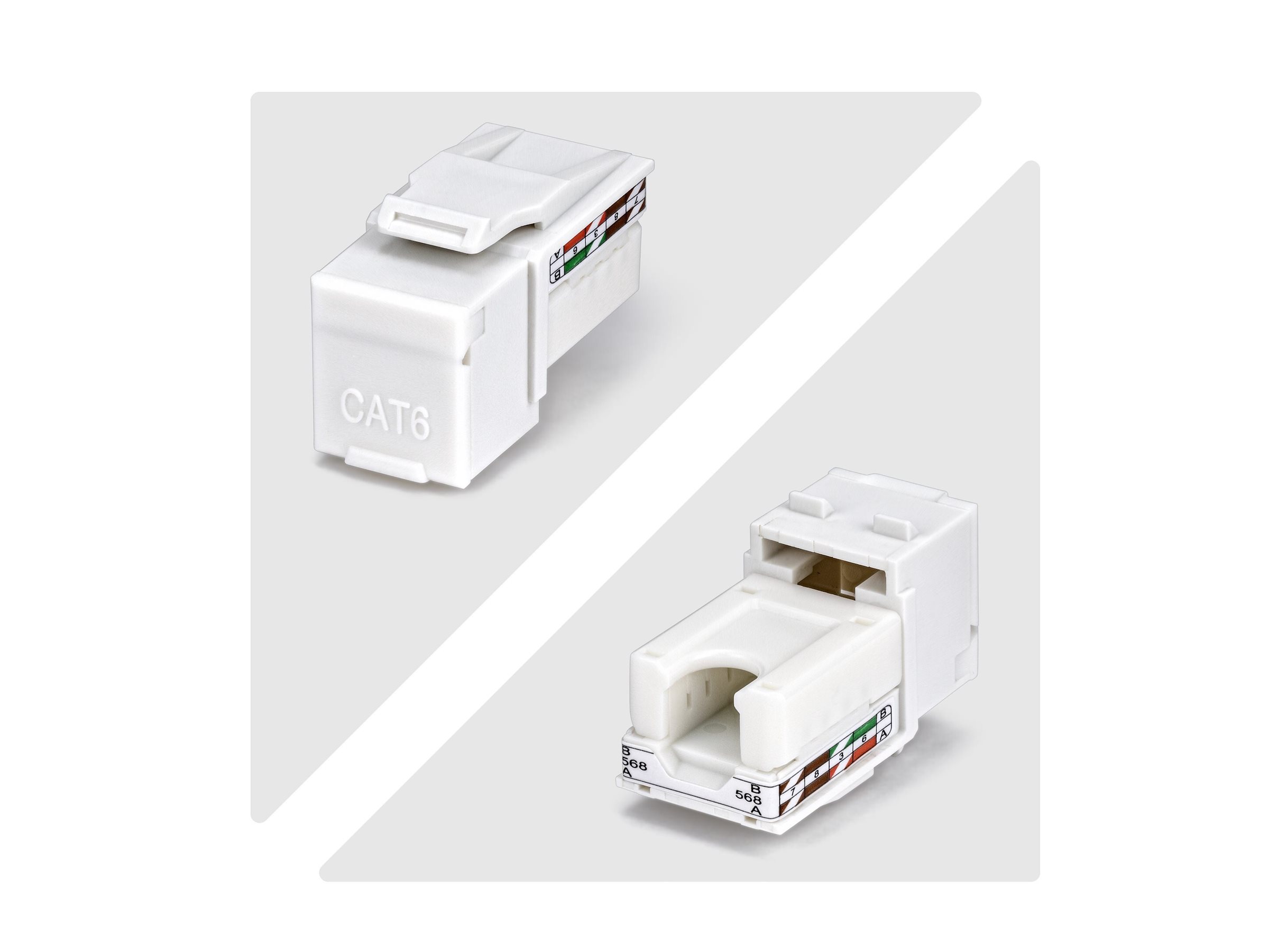 StarTech.com Cat6 Keystone Jack, 24-Pack RJ45 Ethernet Keystone Jacks, UTP Cat6 Wall Jack, 90-Degree 110 Punch Down, White