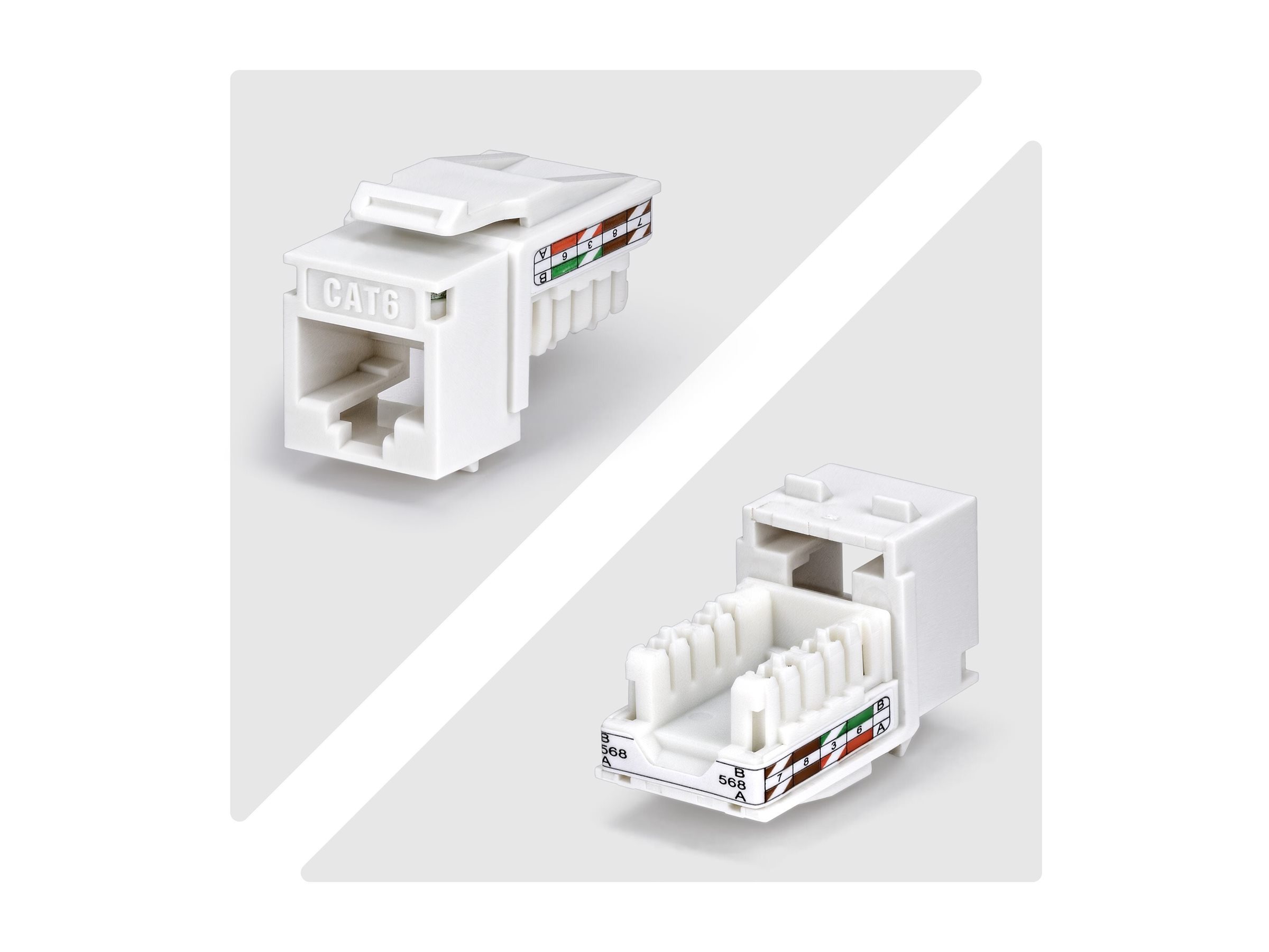 StarTech.com Cat6 Keystone Jack, 24-Pack RJ45 Ethernet Keystone Jacks, UTP Cat6 Wall Jack, 90-Degree 110 Punch Down, White