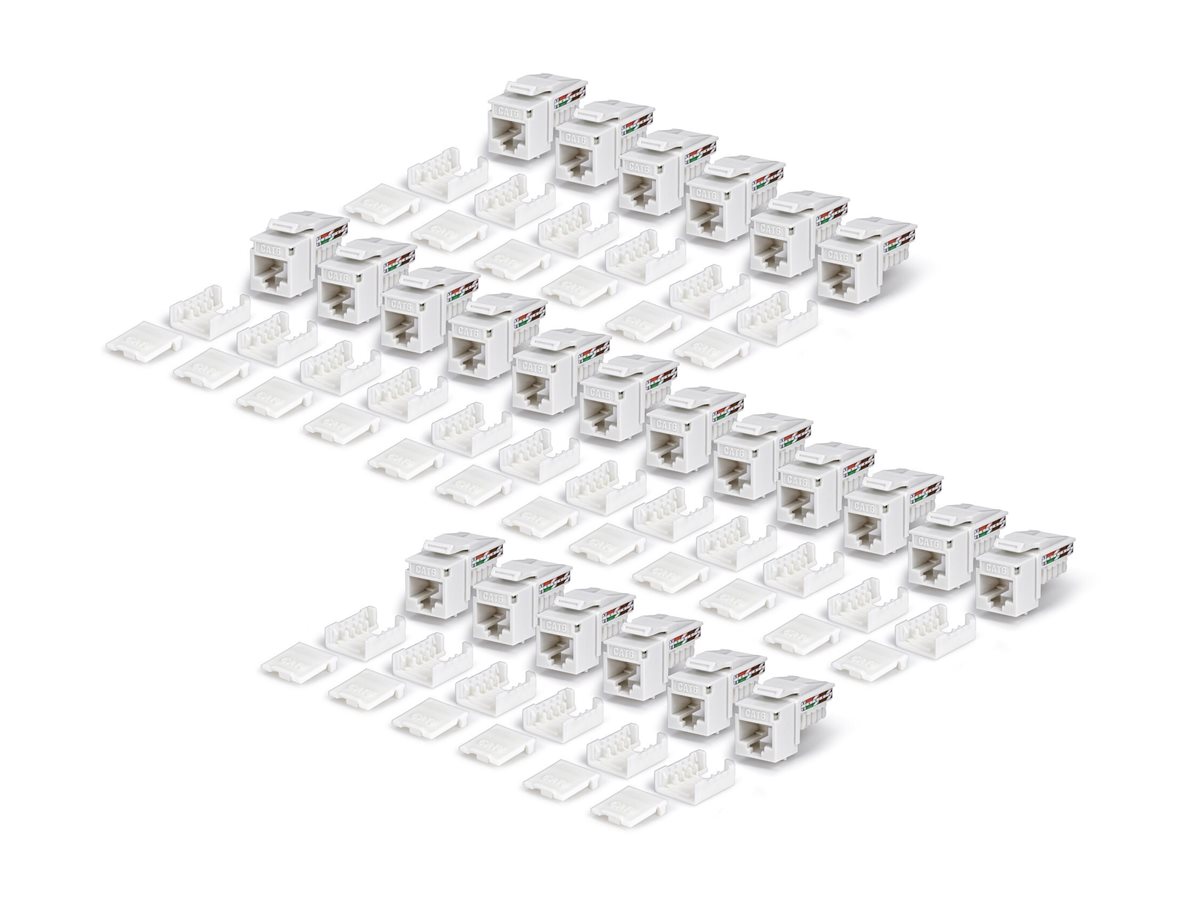 StarTech.com Cat6 Keystone Jack, 24-Pack RJ45 Ethernet Keystone Jacks, UTP Cat6 Wall Jack, 90-Degree 110 Punch Down, White