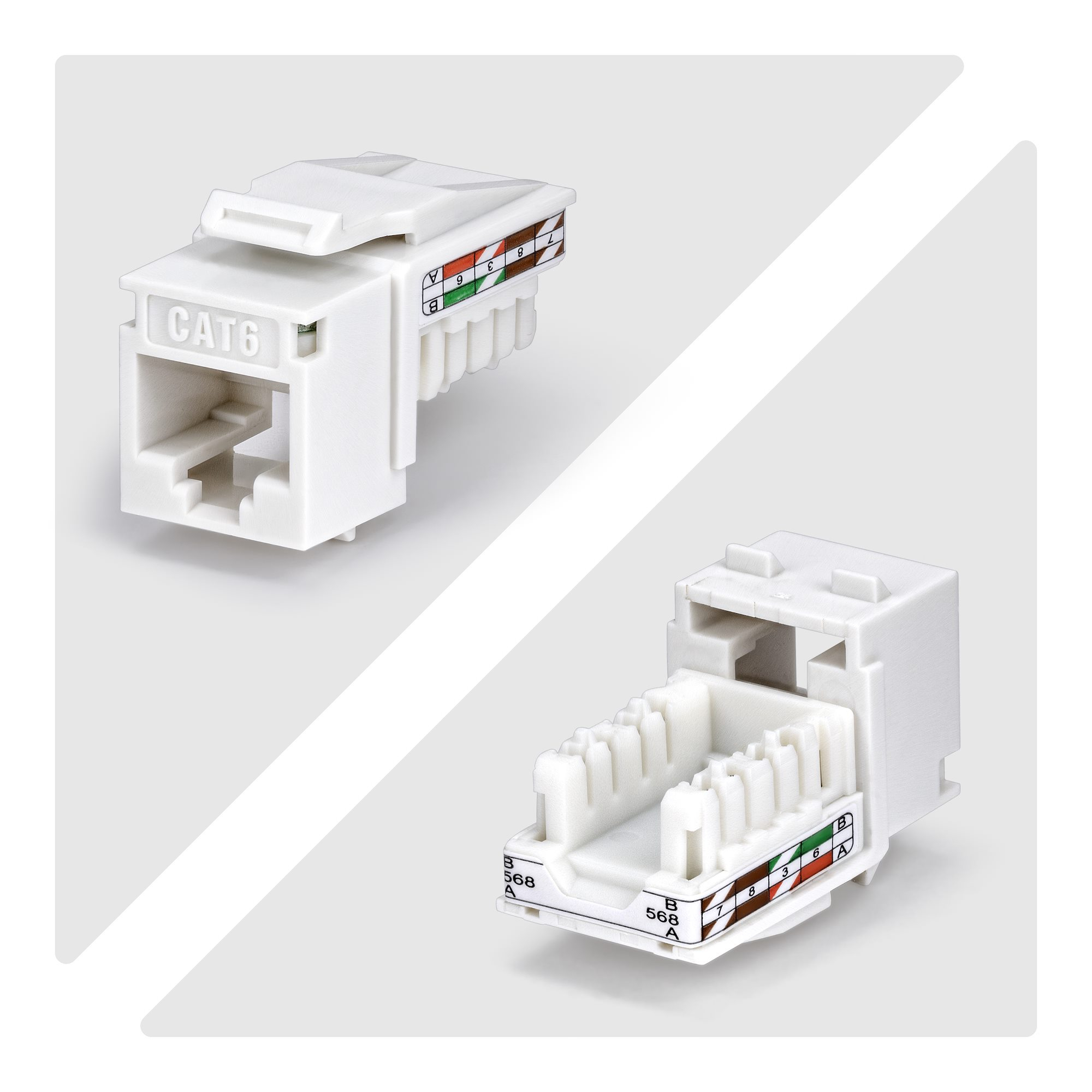 StarTech.com Cat6 Keystone Jack, 24-Pack RJ45 Ethernet Keystone Jacks, UTP Cat6 Wall Jack, 90-Degree 110 Punch Down, White