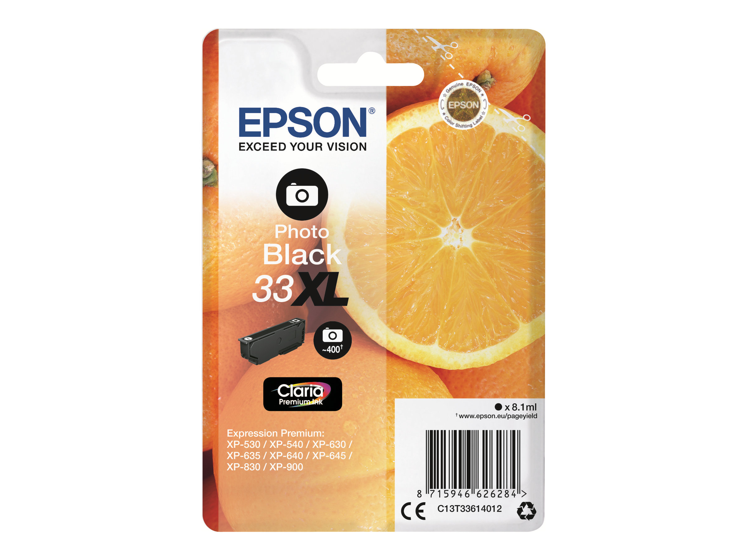 Epson Oranges Singlepack Photo Black 33XL Claria Premium Ink