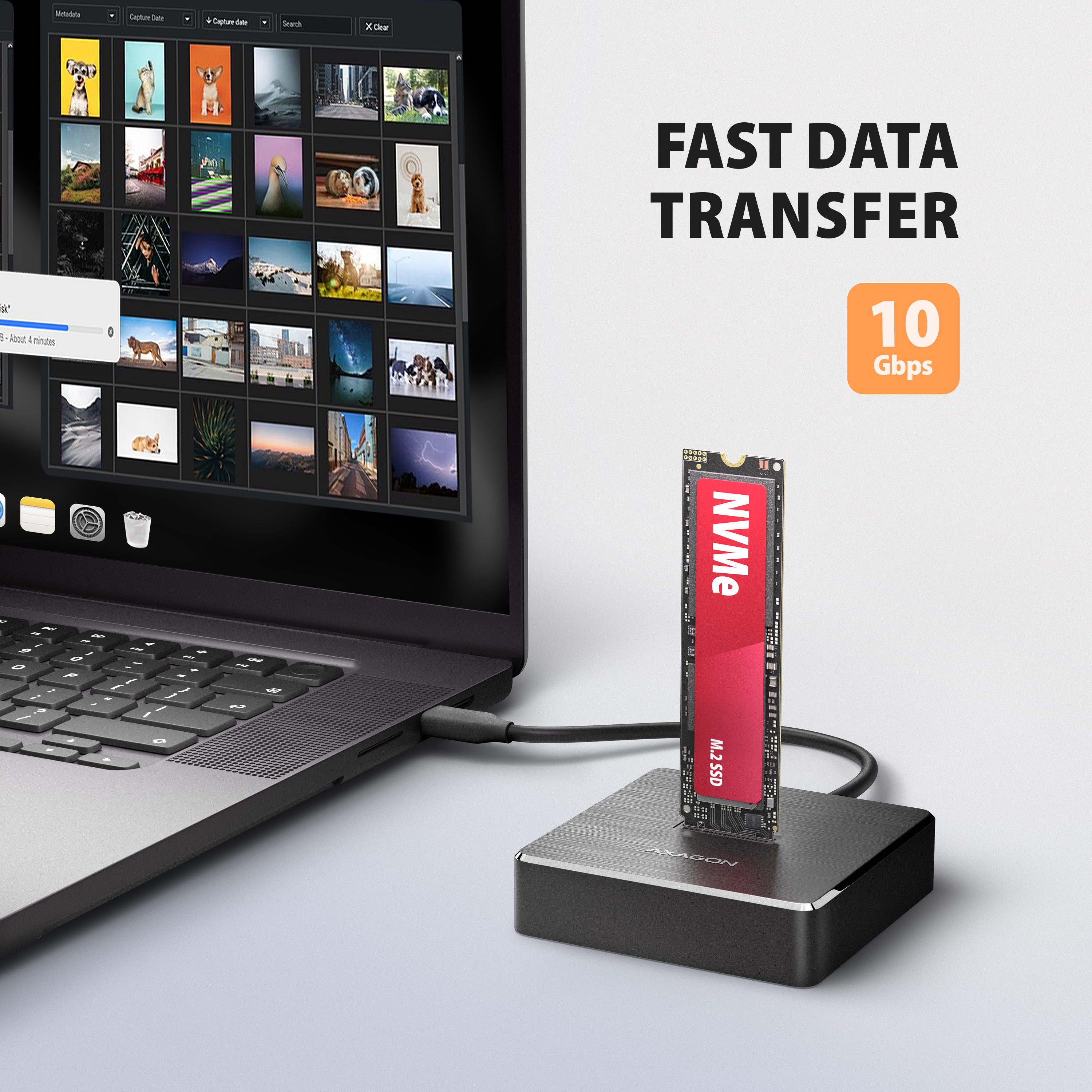 Axagon ADSA-M2C11 base de conexi�n para disco duro USB 3.2 Gen 2 (3.1 Gen 2) Type-C Negro