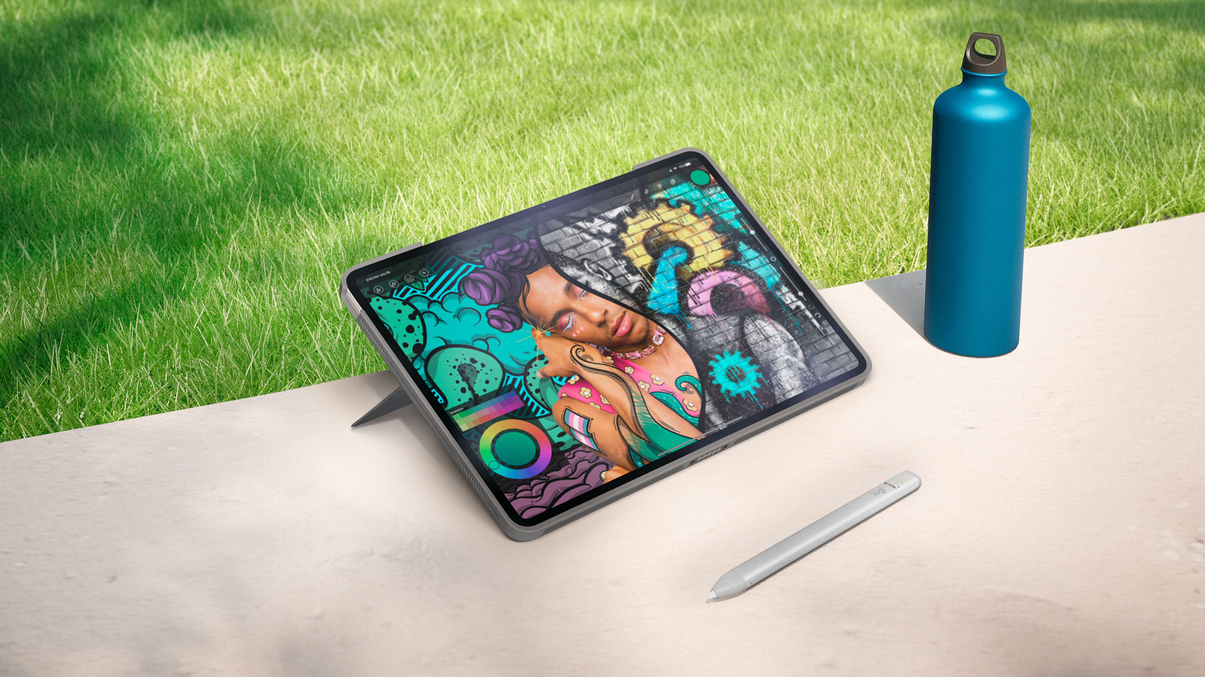 Logitech Combo Touch - Tastatur und Folioh�lle - mit Trackpad - hintergrundbeleuchtet - Apple Smart connector - QWERTY - US International - Oxford Gray - f�r Apple 11-inch iPad Air (M2, M3)
