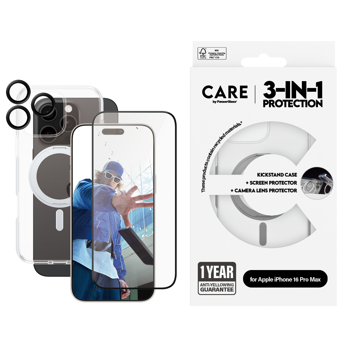 PanzerGlass CARE by � 3-in-1 Ceramic Bundle iPhone 16 Pro Max Protector de pantalla Apple 1 pieza(s)