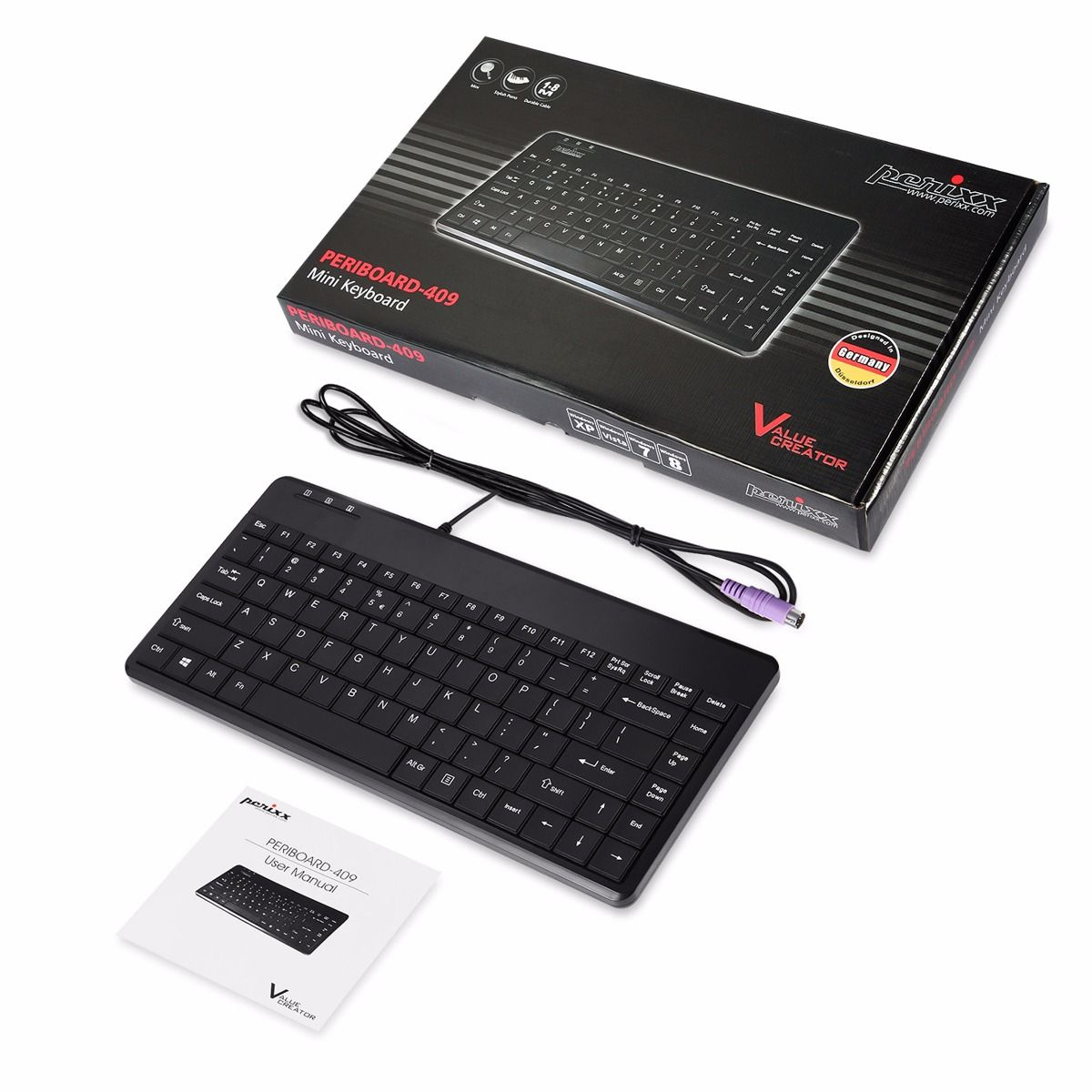 Perixx Periboard-409P keyboard PS/2 QWERTZ German Black