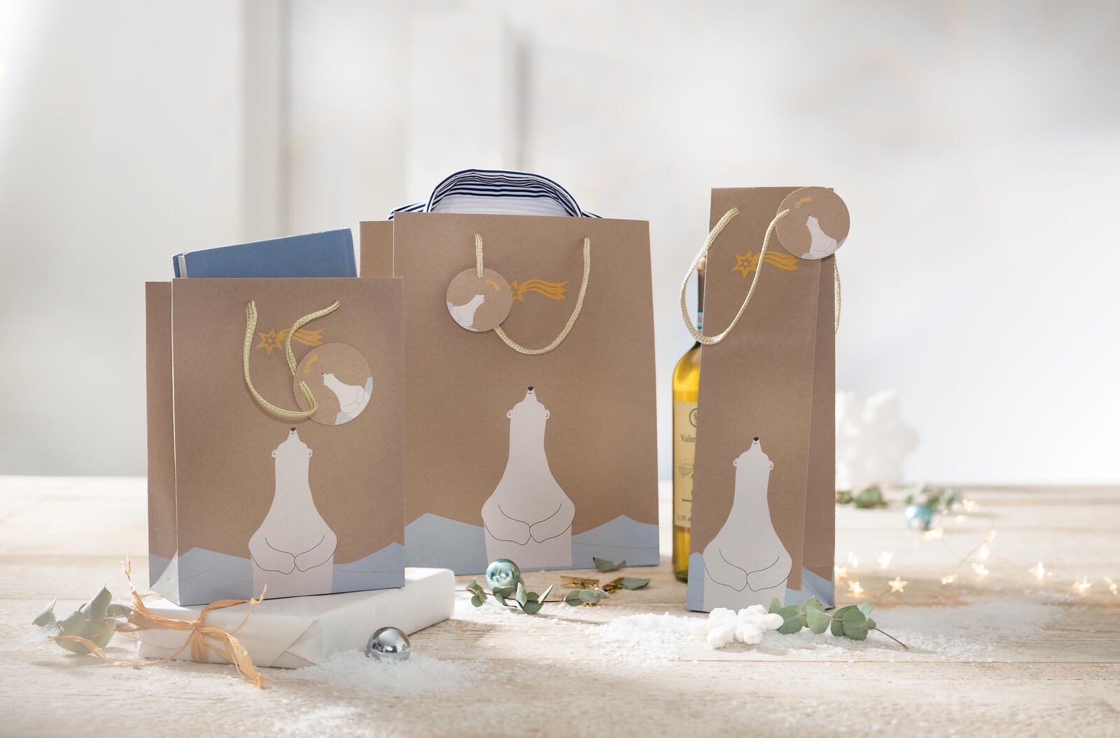 Sigel 5 Geschenktaschen Polar bear with shooting star Motiv 26.0 x 33.0