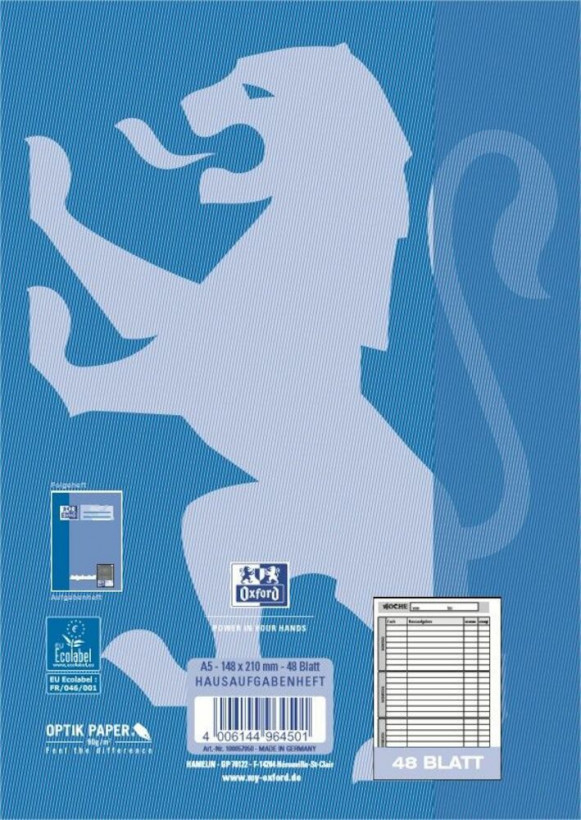 Oxford 100057950 cuaderno y block A5 Azul