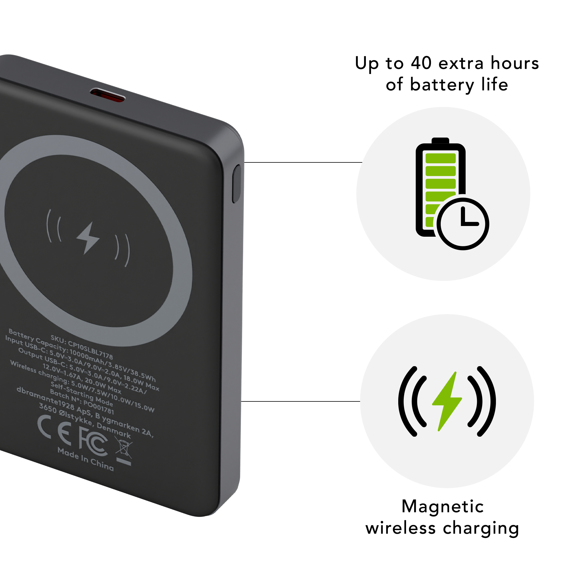 dbramante1928 re-charge - Power Bank 10K Wireless LED - Grey