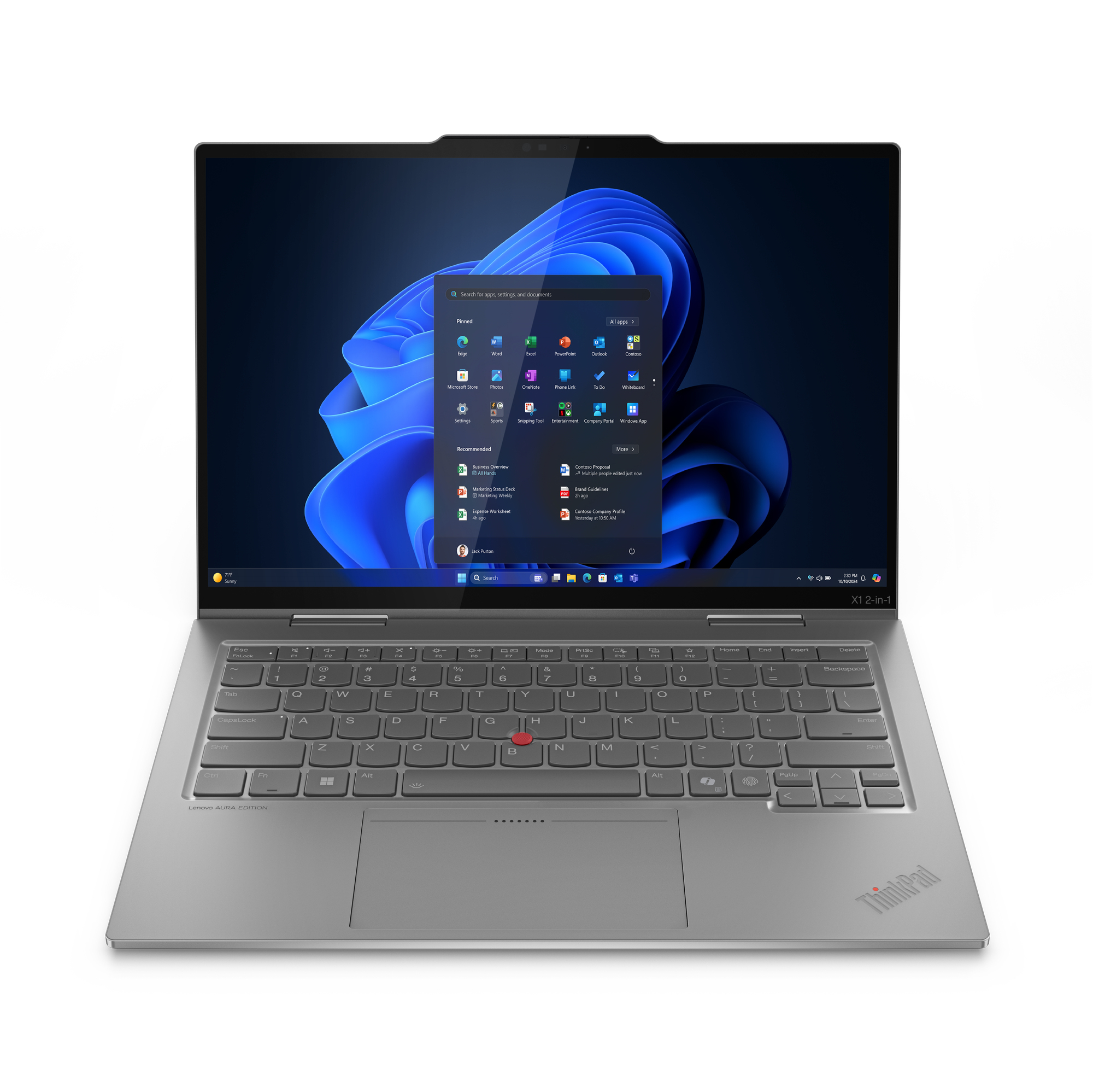 Lenovo ThinkPad X1 2-in-1 Gen 10 Aura Edition Copilot+ PC Intel Core Ultra 7 258V H�brido (2-en-1) 35,6 cm (14) Pantalla t�ctil WUXGA 32 GB LPDDR5x-SDRAM 1 TB SSD Wi-Fi 7 (802.11be) Windows 11 Pro Alem�n Gris