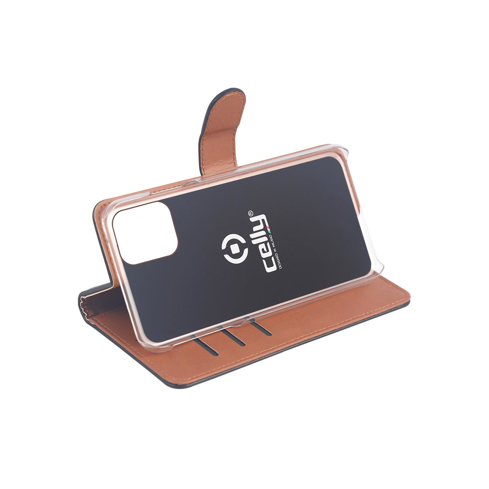 Celly Wally custodia per cellulare 15,5 cm (6.1) Custodia a libro Nero, Marrone