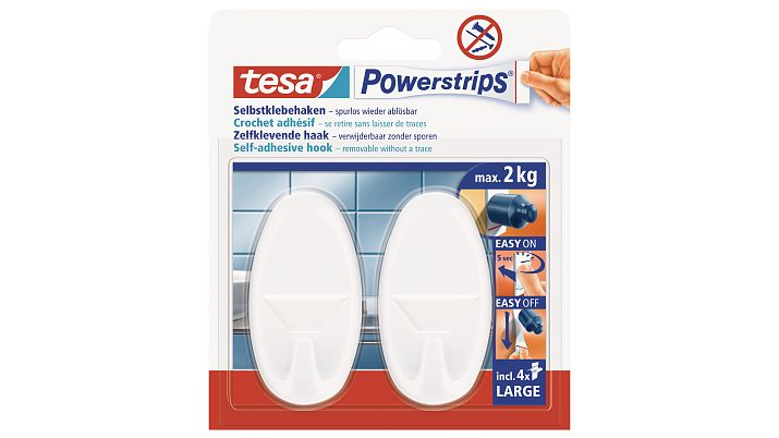 TESA 58013-00049-20 gancio di stoccaggio domestico Interno Gancio universale Bianco 2 pz