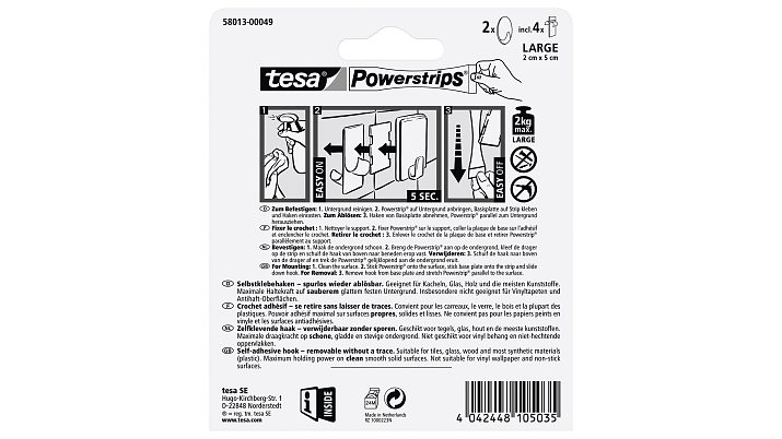 TESA 58013-00049-20 gancio di stoccaggio domestico Interno Gancio universale Bianco 2 pz