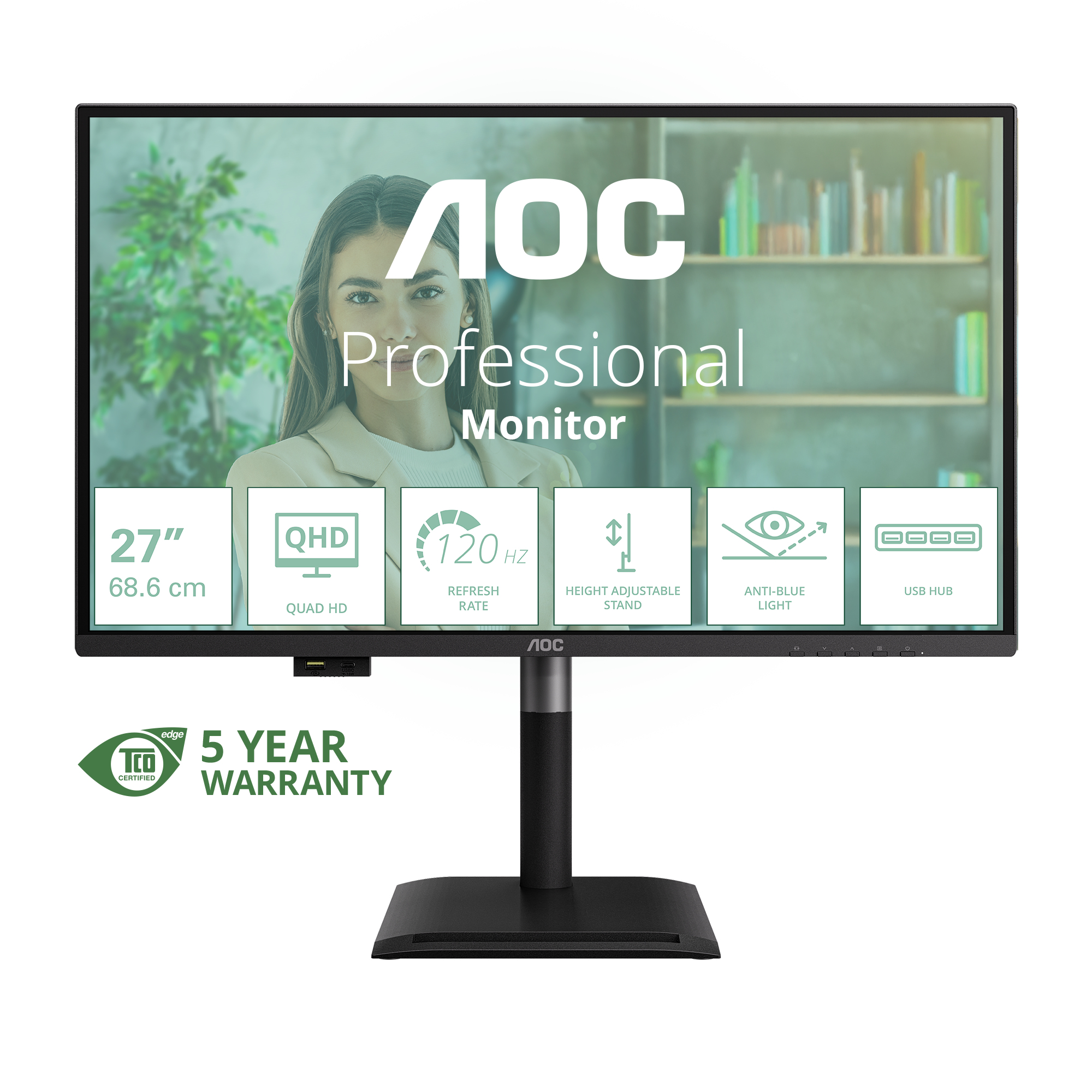AOC Q27P4U computer monitor 68.6 cm (27) 2560 x 1440 pixels Wide Quad HD Black