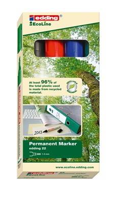 EDDING EcoLine 22 - Marker - permanent - Schwarz, Rot, Blau, Gr�n - 1-5 mm (Packung mit 4)