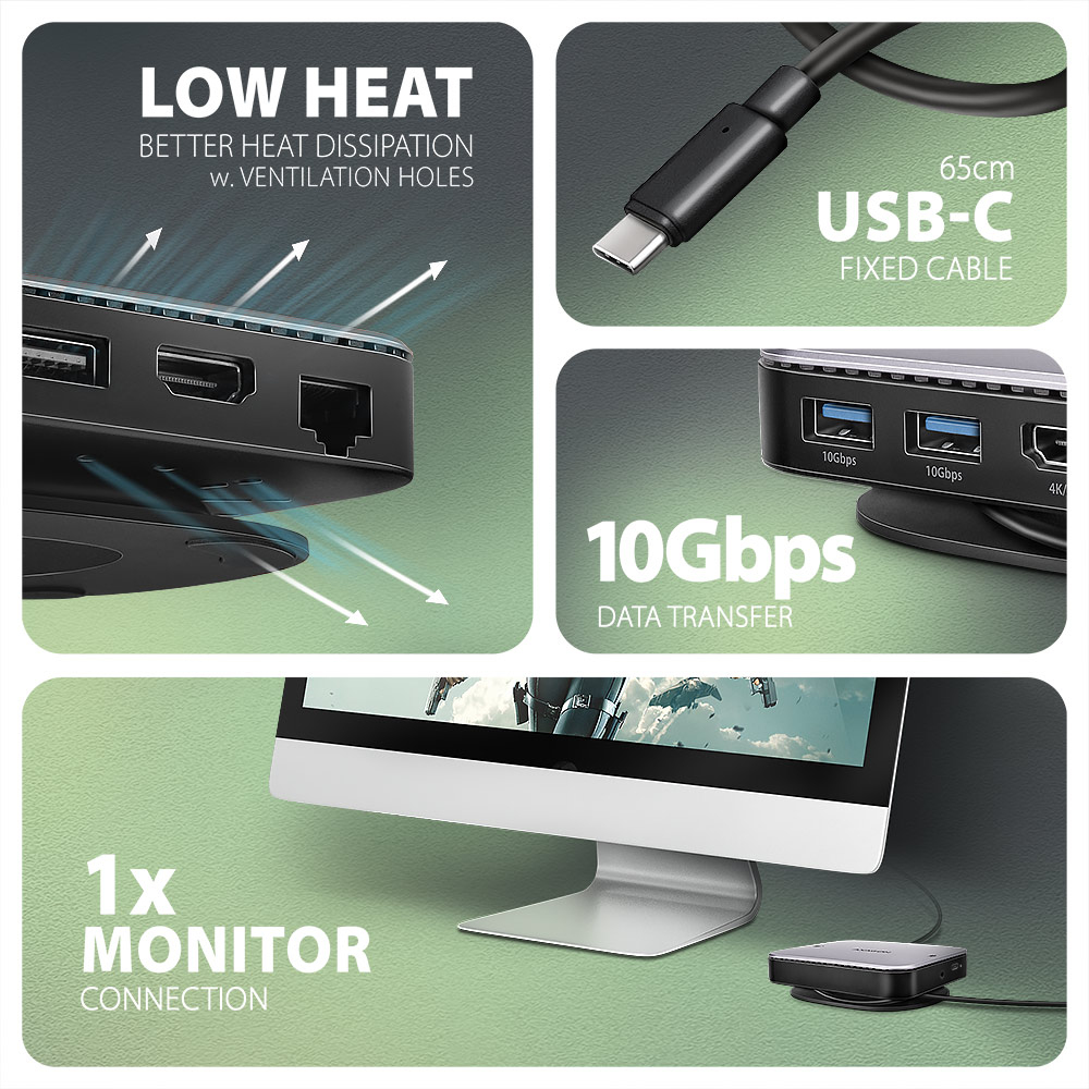 Axagon HMC-UFO USB-C Hub M.2 SATA/NVMe 1 Gbit/s Ethernet 384 kHz Audio Cablato USB 3.2 Gen 2 (3.1 Gen 2) Type-C Nero