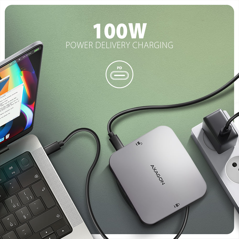 Axagon HMC-UFO USB-C Hub M.2 SATA/NVMe 1 Gbit/s Ethernet 384 kHz Audio Cablato USB 3.2 Gen 2 (3.1 Gen 2) Type-C Nero