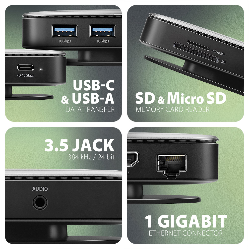 Axagon HMC-UFO USB-C Hub M.2 SATA/NVMe 1 Gbit/s Ethernet 384 kHz Audio Cablato USB 3.2 Gen 2 (3.1 Gen 2) Type-C Nero