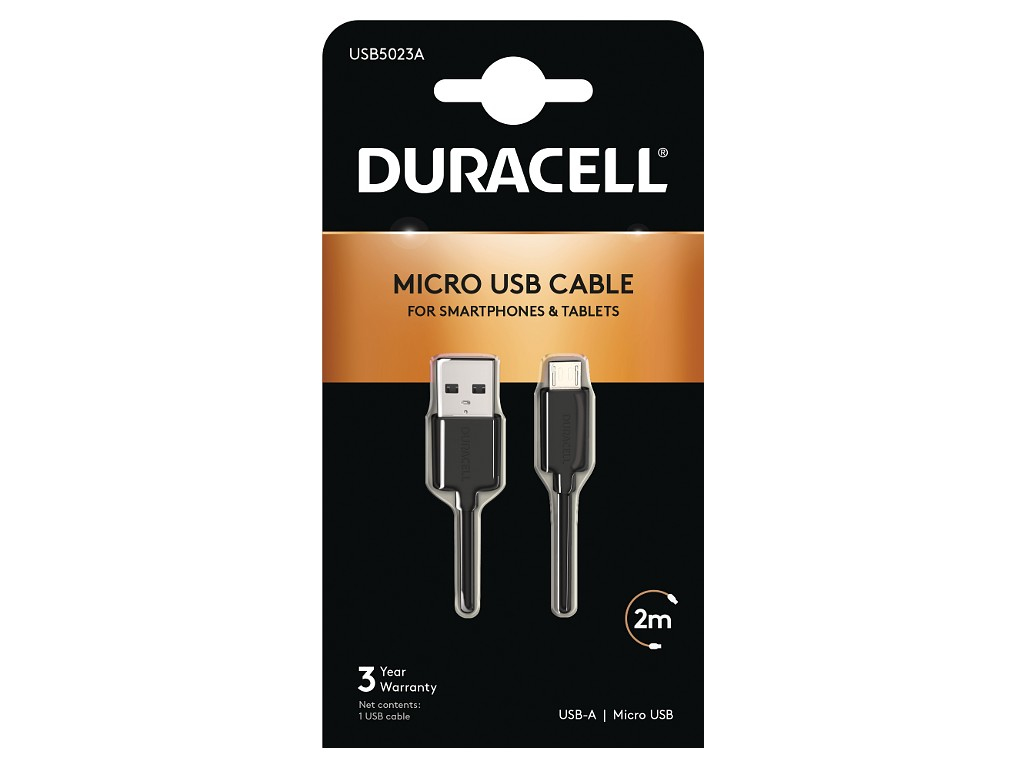 Duracell USB5023A c�ble USB 2.0 2 m USB A Micro-USB A Noir