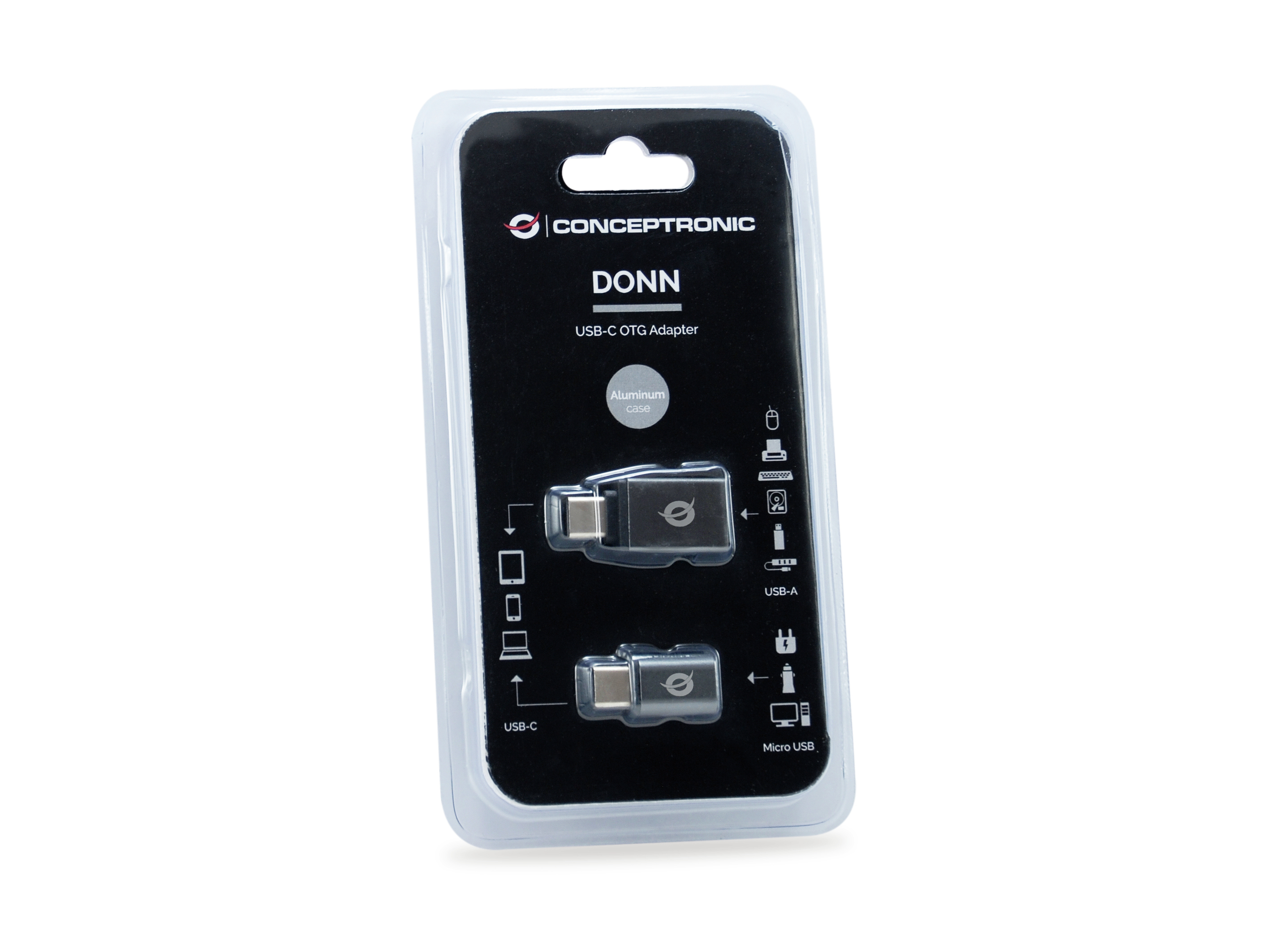 Conceptronic DONN USB-C OTG Adapter 2-Pack, USB-C to USB-A and USB-C to Micro USB