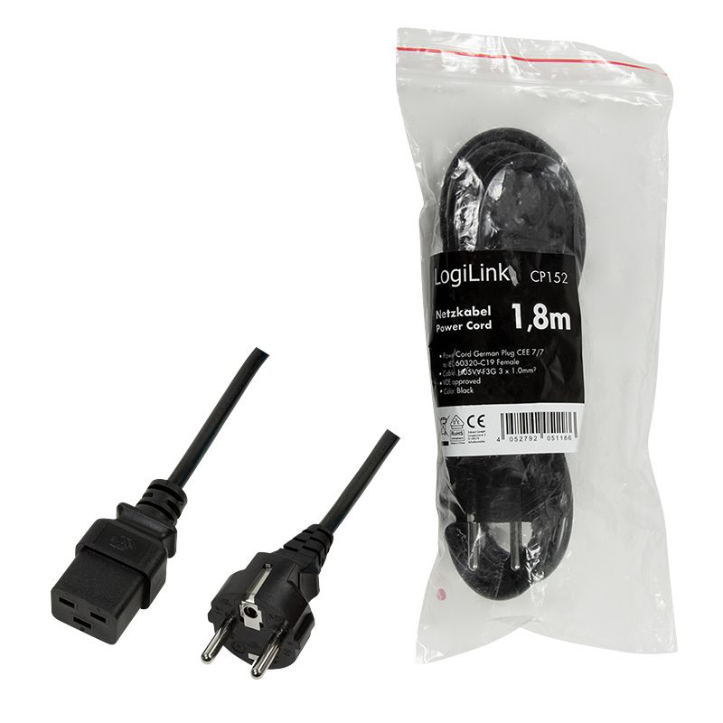 LogiLink CP152 cable de transmisi�n Negro 1,8 m CEE7/7 IEC C19