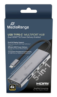 MEDIARANGE USB-C 5 in 1 Multiport Adapter silber - Hub