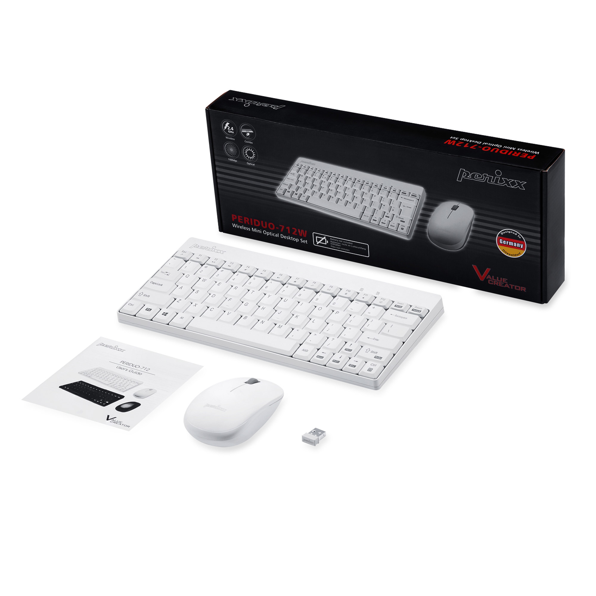 Perixx PERIDUO-712 keyboard Mouse included Universal RF Wireless White