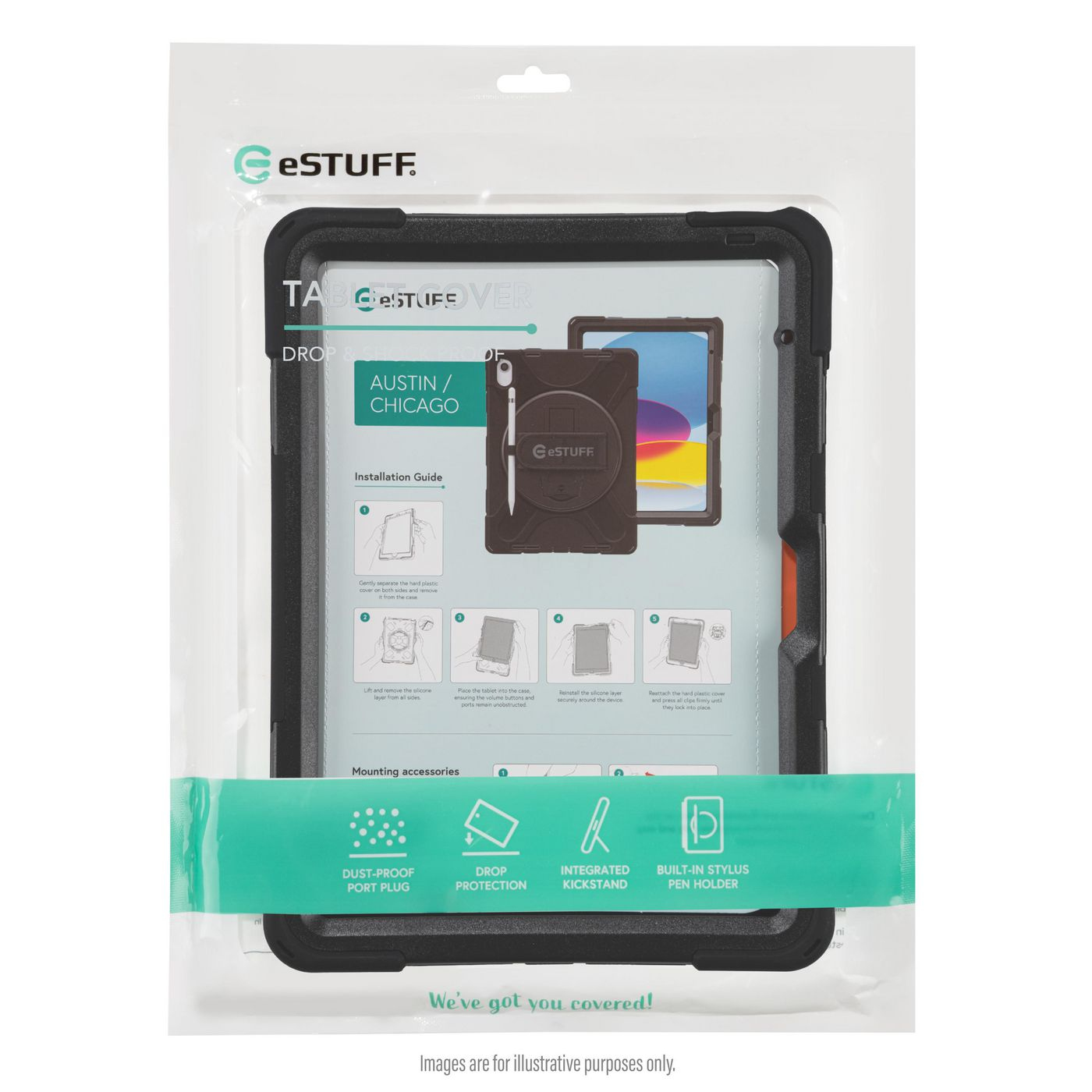eSTUFF AUSTIN - Hintere Abdeckung f�r Tablet - Polycarbonat, Silikon - Schwarz - f�r Lenovo Tab M10 (3rd Gen)