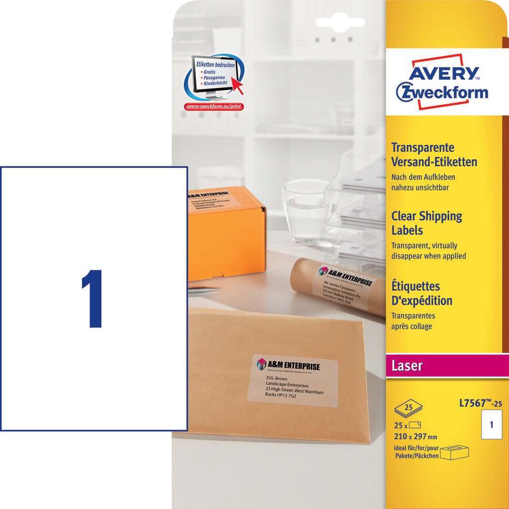 Avery Zweckform Avery - Polyester - klar - A4 (210 x 297 mm) 25 Etikett(en) (25 Bogen x 1)