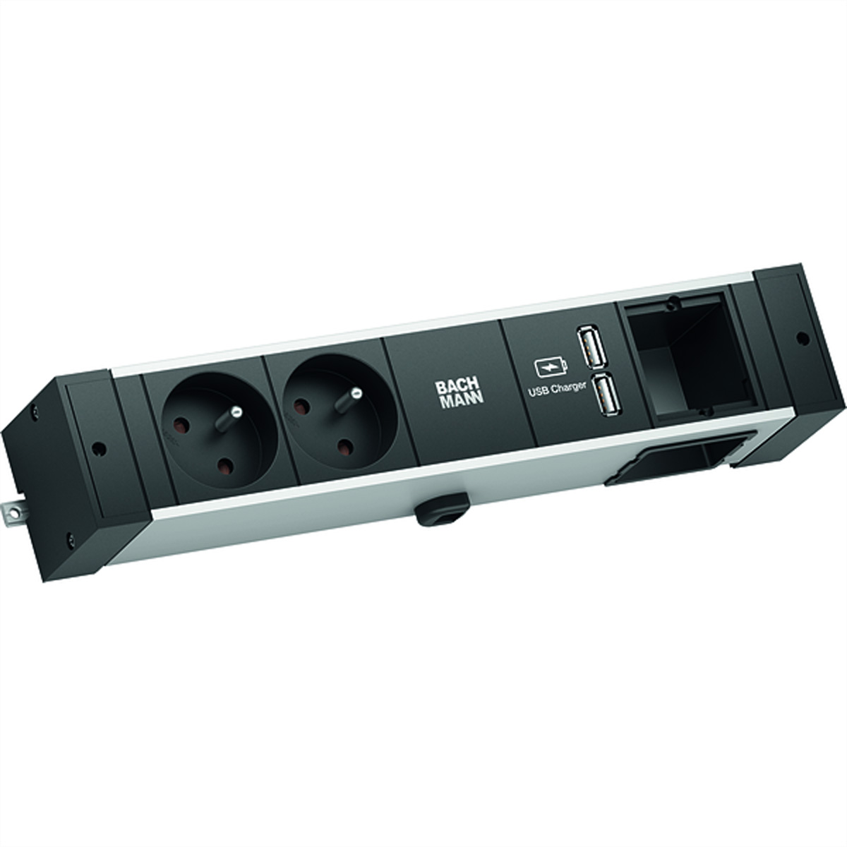 Bachmann Desk Rail - 2 m - Drinnen - Typ E - Aluminium - Kunststoff - Schwarz - Silber - 2 AC-Ausgnge