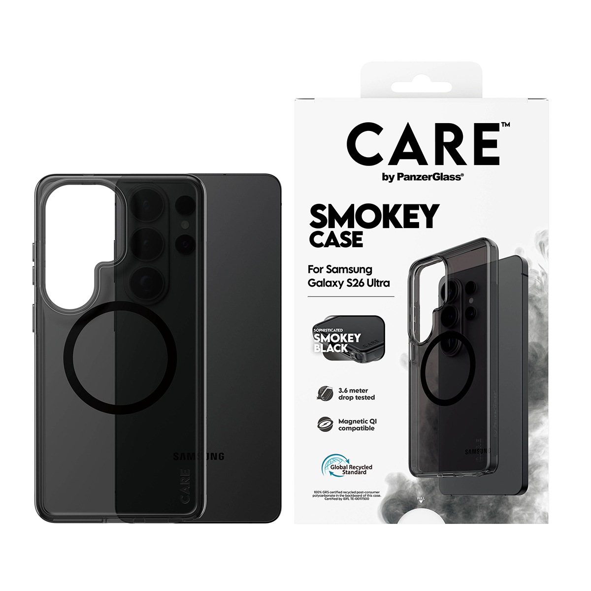 PanzerGlass CARE by � Urban Explorer Case Smokey w. Black Qi Samsung Galaxy S26 Ultra funda para tel�fono m�vil Negro