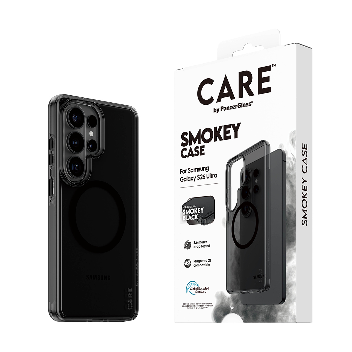 PanzerGlass CARE by � Urban Explorer Case Smokey w. Black Qi Samsung Galaxy S26 Ultra funda para tel�fono m�vil Negro