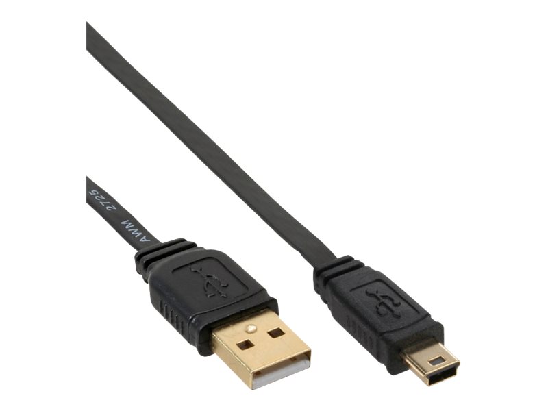InLine USB 2.0 Flat Cable USB Type A male / Mini-B male 5pin black/gold 5m