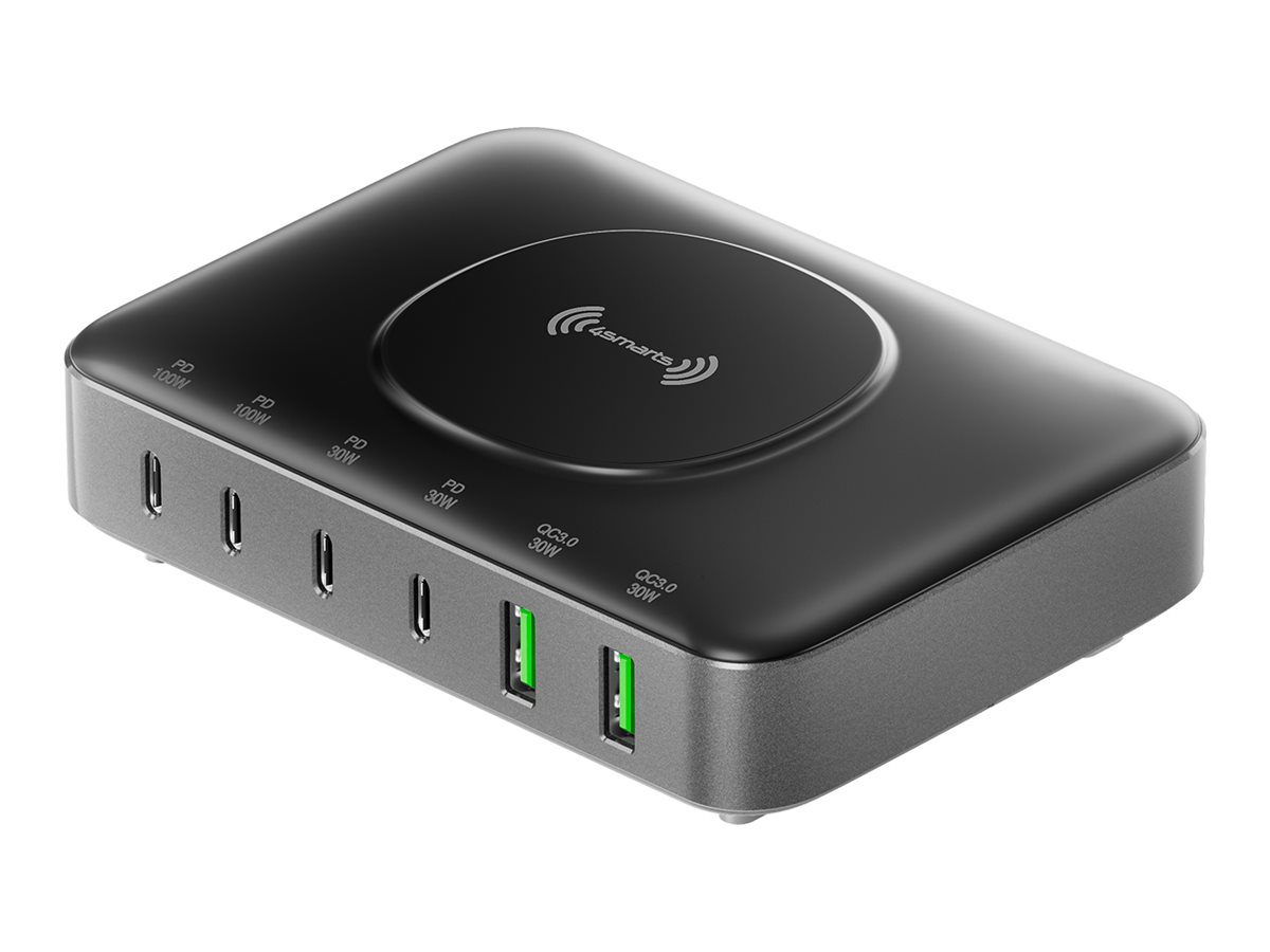 4smarts Ladestation - 7-in-1 - 100 Watt - 5 A - PD/PPS, PD 3.0, QC 3.0, HiSilicon Fast Charging, AFC - 6 Ausgabeanschlussstellen (24 pin USB-C, USB)