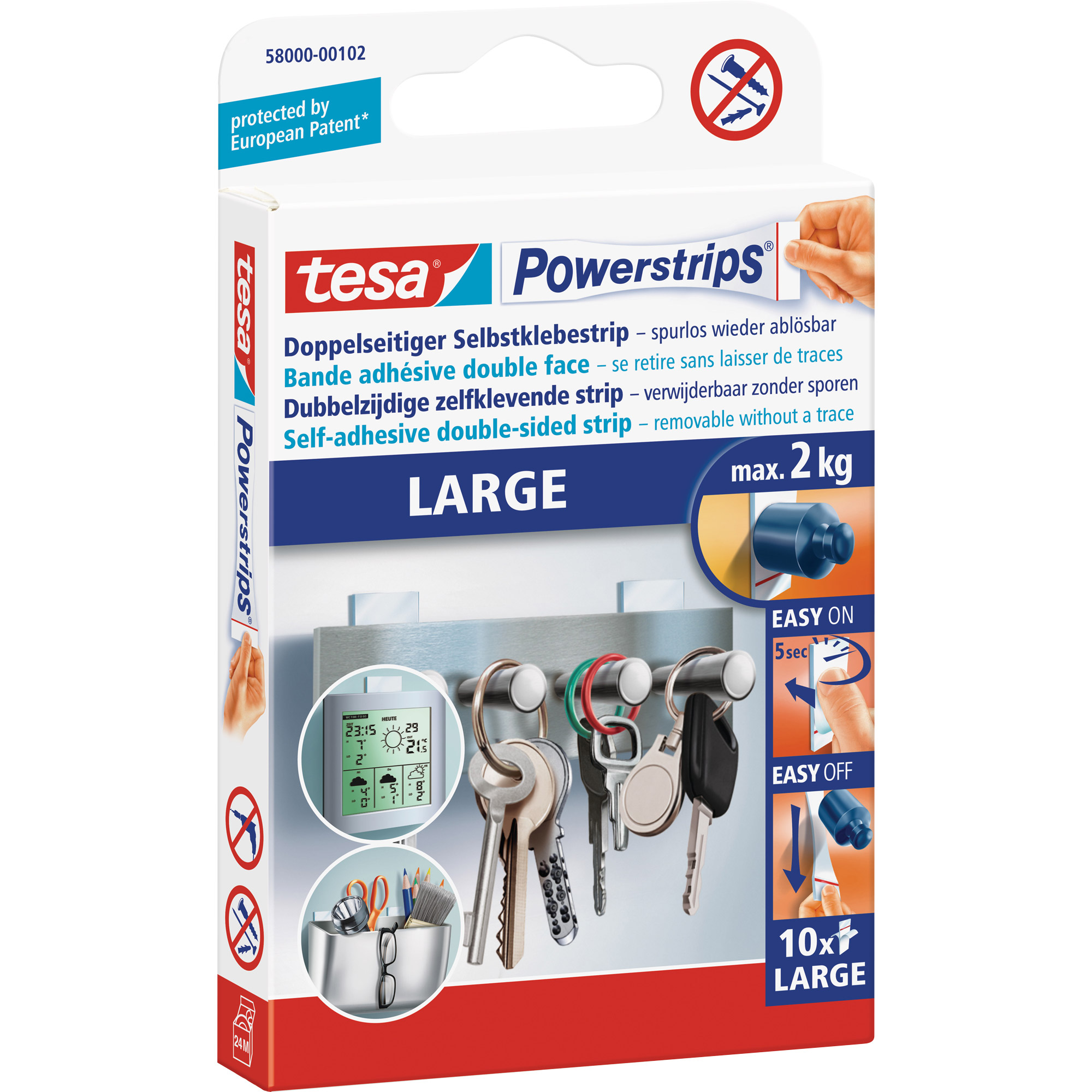 Tesa Powerstrips LARGE - Montagekleber (Packung mit 10)