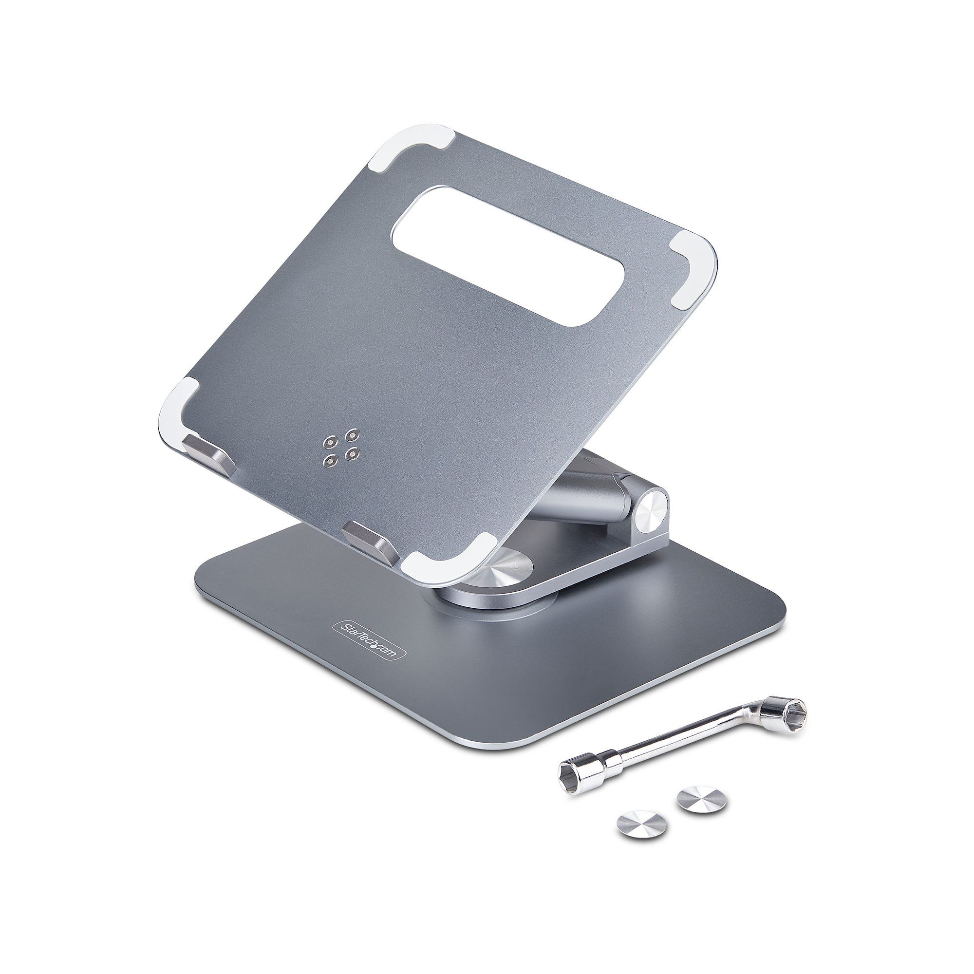 StarTech.com Supporto per PC portatile con base girevole a 360�, rialzo rotante per laptop da scrivania, altezza e inclinazione regolabili, max 5 kg, in alluminio