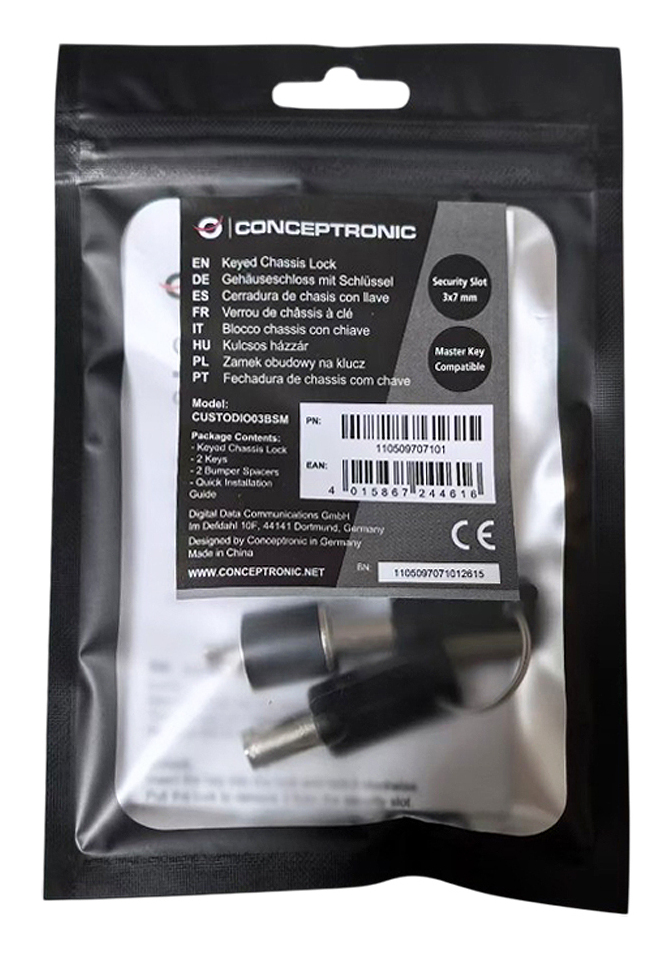 Conceptronic CUSTODIO03BSM Keyed Chassis Lock, Standard Security Slot, Master Keyed Compatible