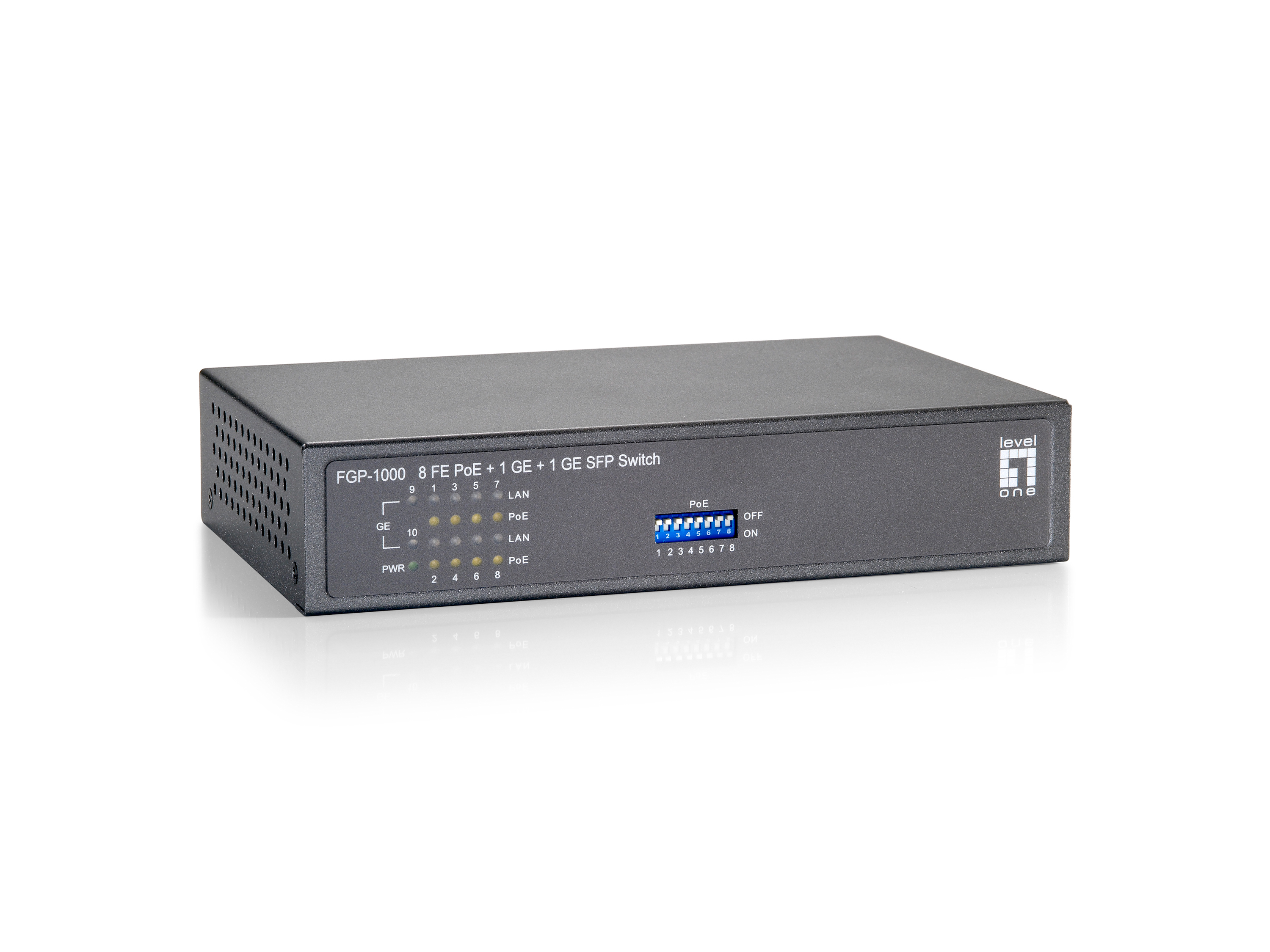 LevelOne FGP-1000W90 commutateur rseau Fast Ethernet (10/100) Connexion Ethernet, supportant lalimentation via ce port (PoE) Gris
