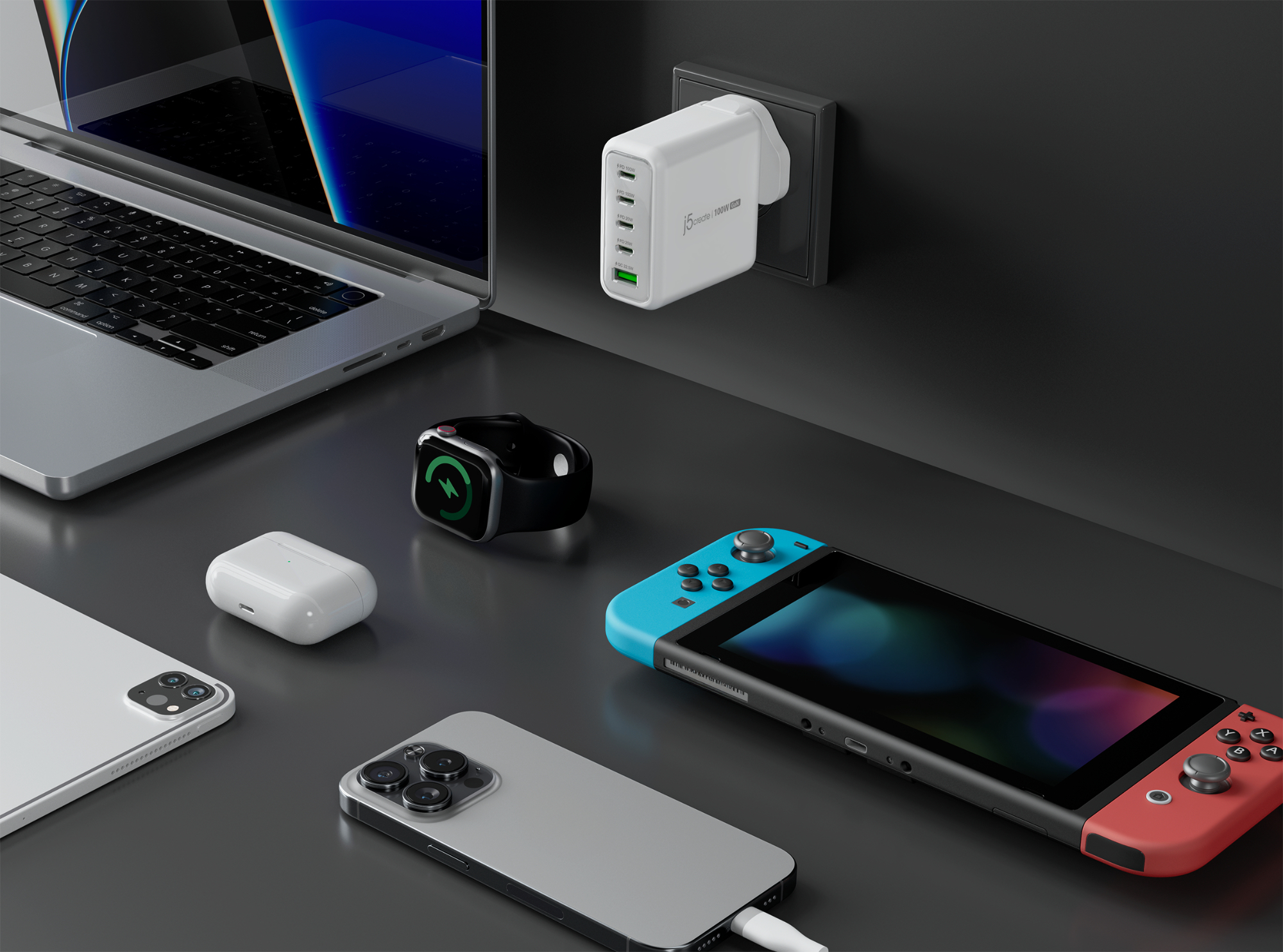 j5create JUP53100 100W GaN USB-C� 5-Port Charger