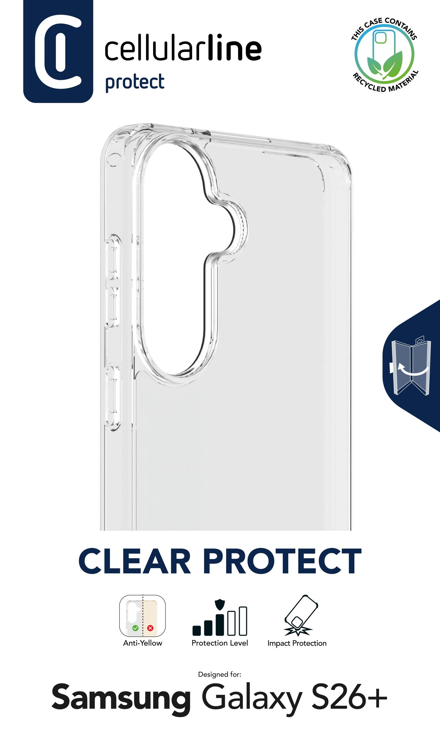 Cellularline Clear Protect - Galaxy S26+ Coque rigide avec bords en caoutchouc