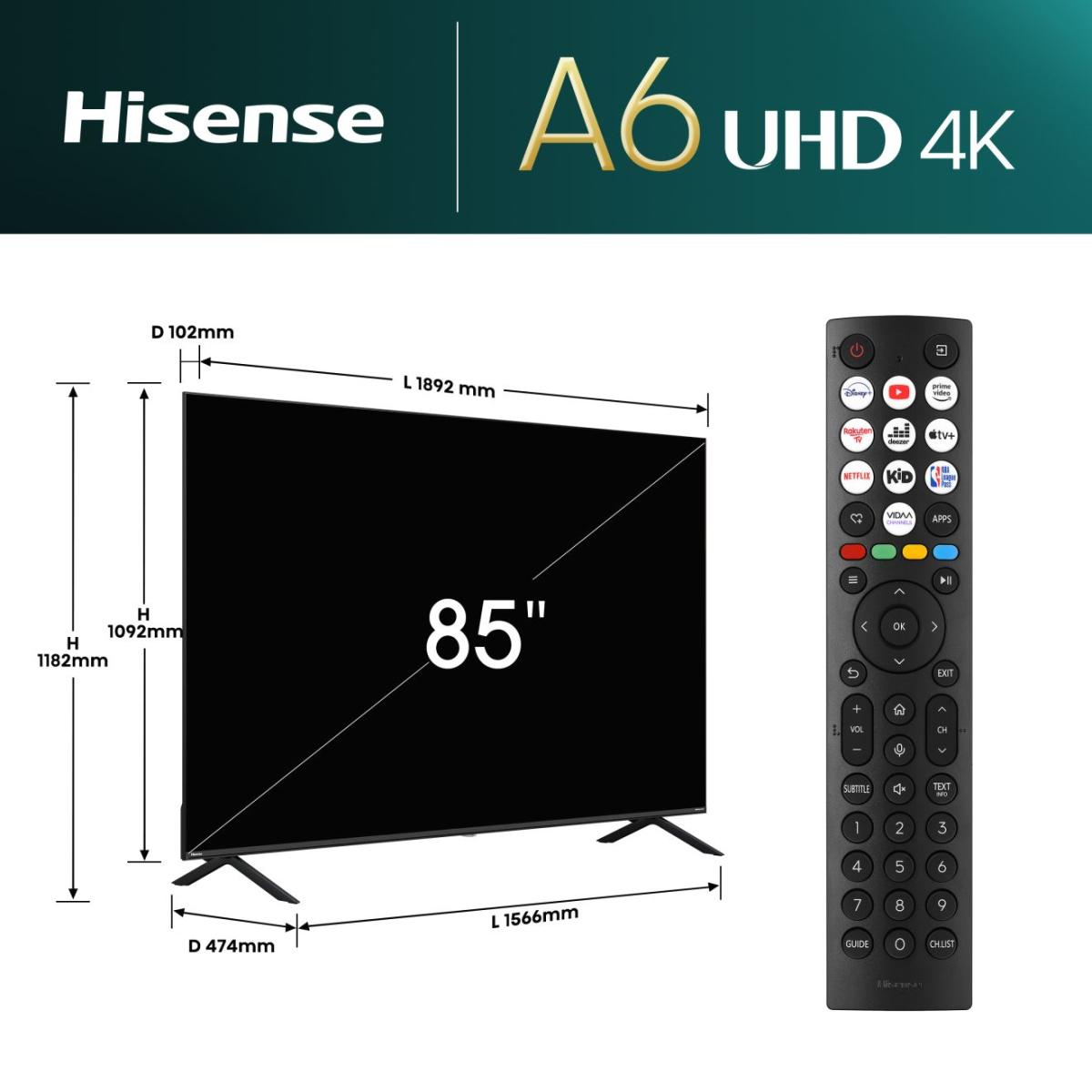Hisense Smart TV 85 4K 85A6N