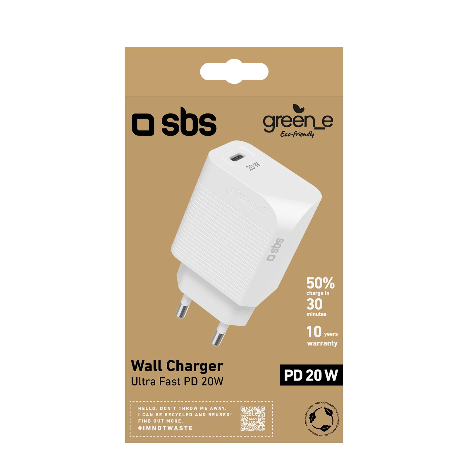 SBS GreenLine Reiselader 20W USB-C PD wei