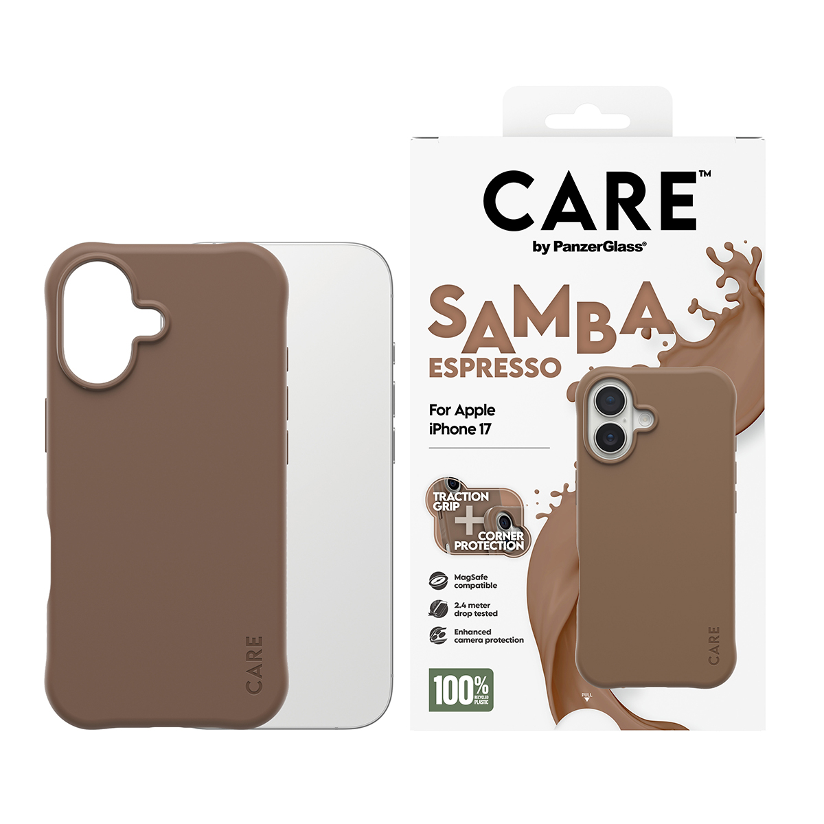 PanzerGlass CARE by � Fashionable Case Samba Espresso w. MagSafe iPhone 17 coque de protection pour t�l�phones portables Housse Marron