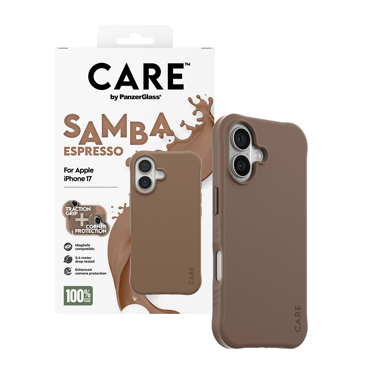 PanzerGlass CARE by � Fashionable Case Samba Espresso w. MagSafe iPhone 17 coque de protection pour t�l�phones portables Housse Marron